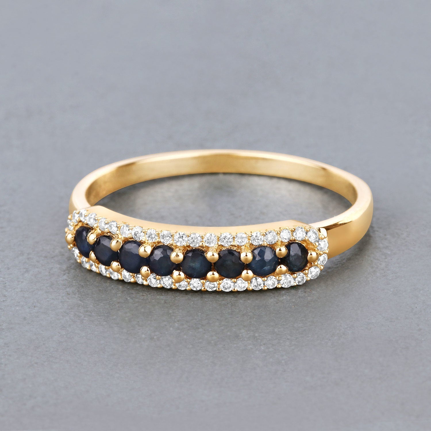 0.43 Carat Genuine Blue Sapphire and White Diamond 14K Yellow Gold Ring DestGlow