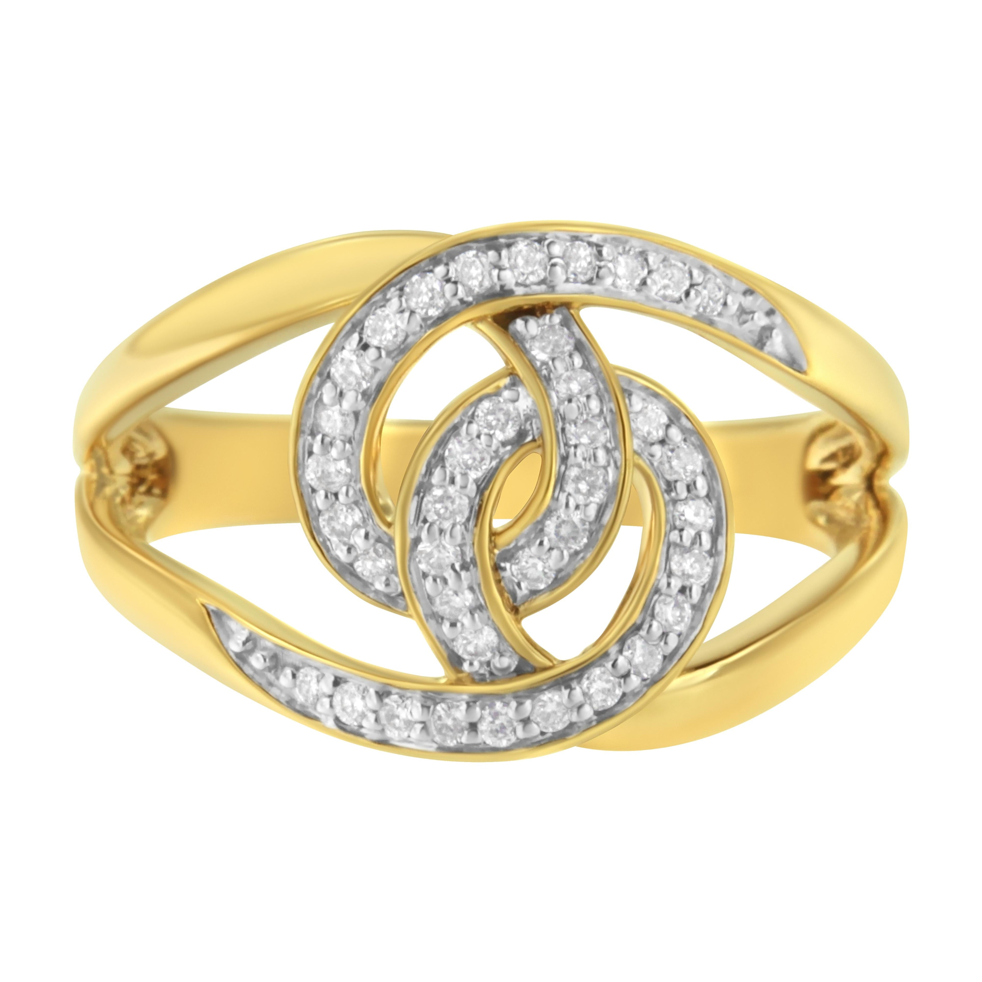 14K Yellow Gold Plated .925 Sterling Silver 1/4 Cttw Diamond Interlocking Loop Open Shank Bypass Ring (I-J Color, I1-I2 Clarity) - Size 7 by Bids.com