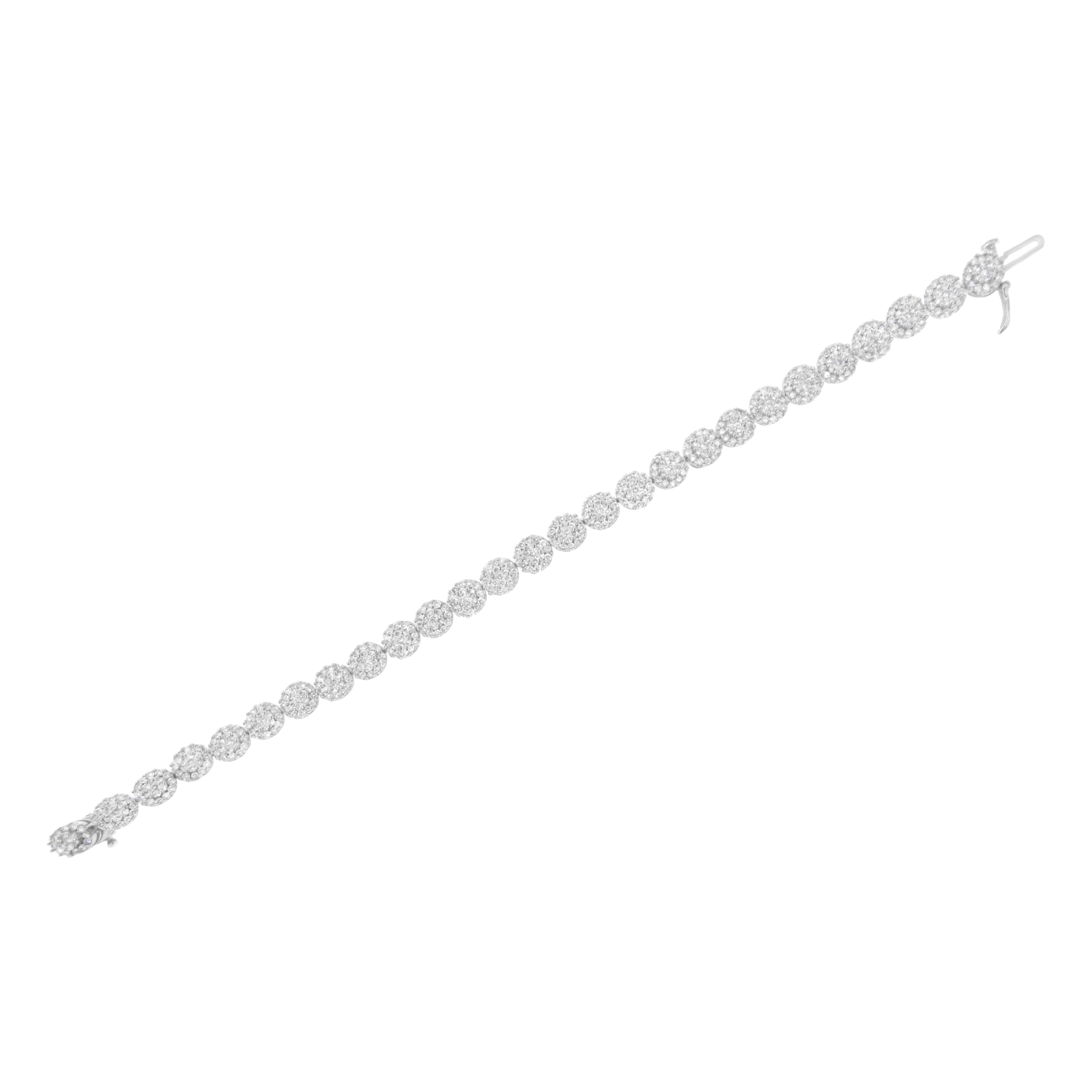 14K White Gold 3-3/4 Cttw Round-Brilliant Cut Diamond 7-1/4" Round Cluster Links Tennis Bracelet (I-J Color, SI2-I1 Clarity) by Bids.com