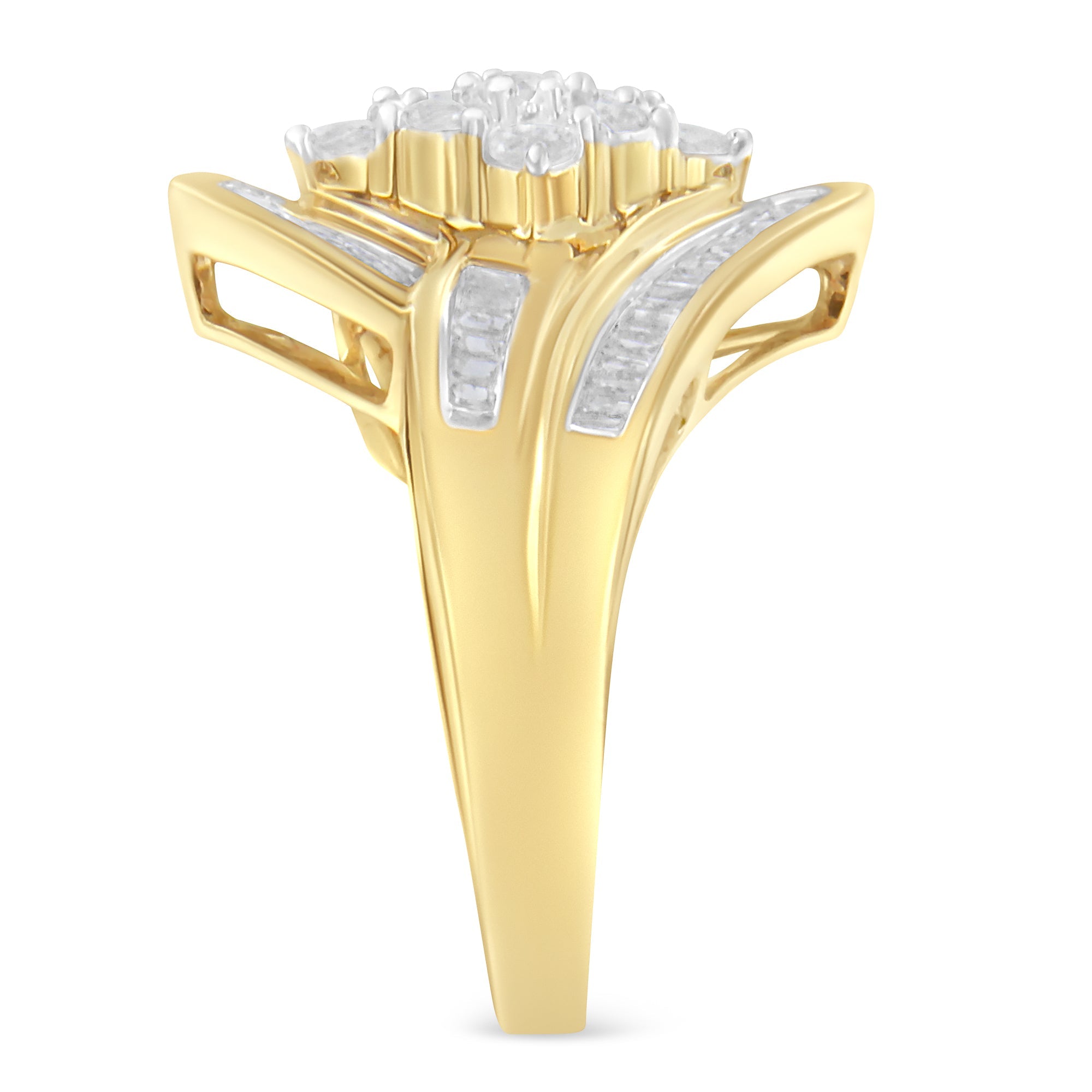10K Yellow Gold over .925 Sterling Silver Diamond Bypass Cluster Ring (1 Cttw, I-J Color, I2-I3 Clarity) - Size 6 by Bids.com
