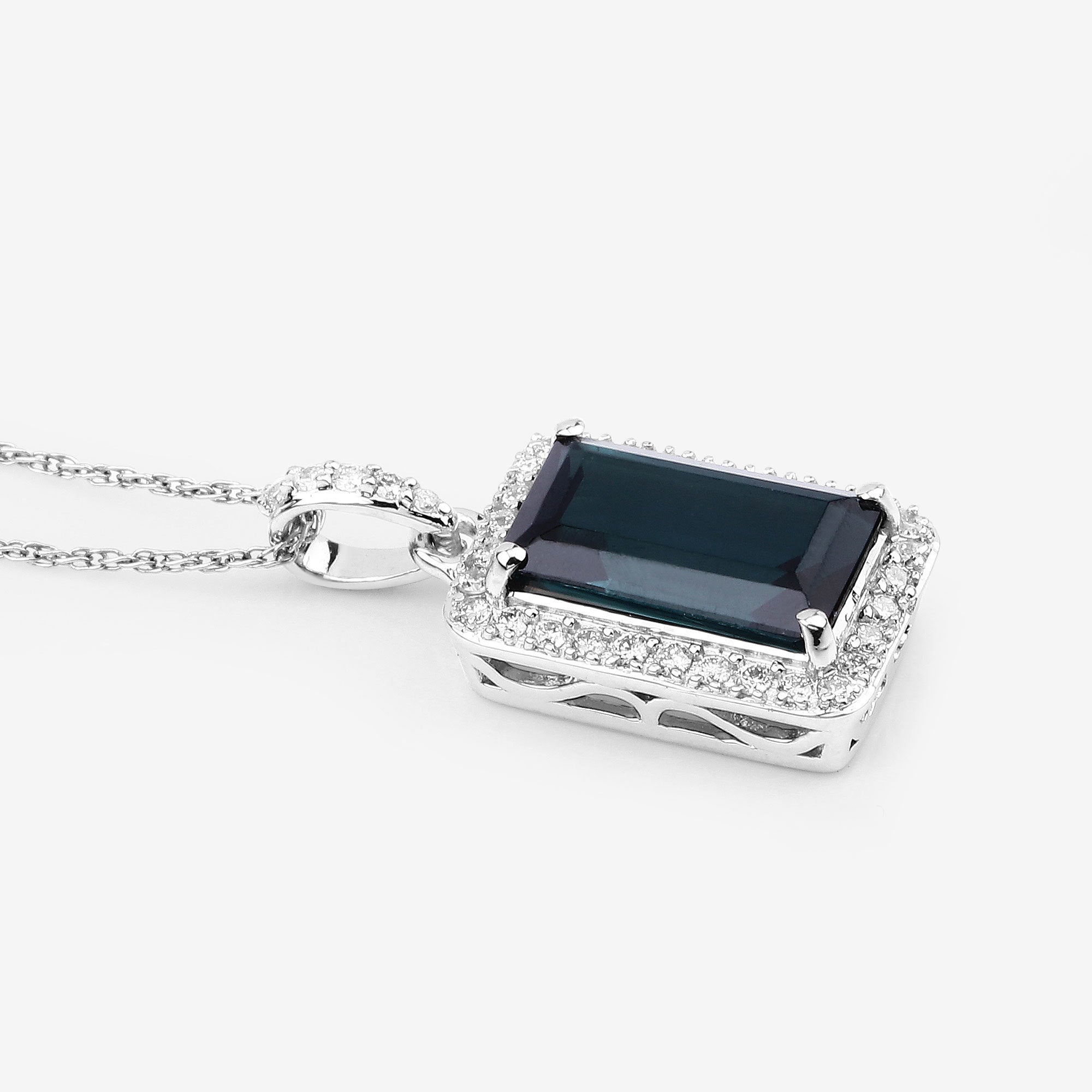 3.55 Carat Genuine Green Tourmaline and White Diamond 14K White Gold Pendant by Bids.com