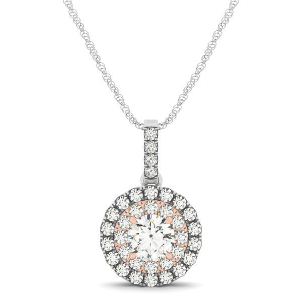 Round Shape Halo Diamond Pendant in 14k White and Rose Gold (1/2 cttw) by Bids.com