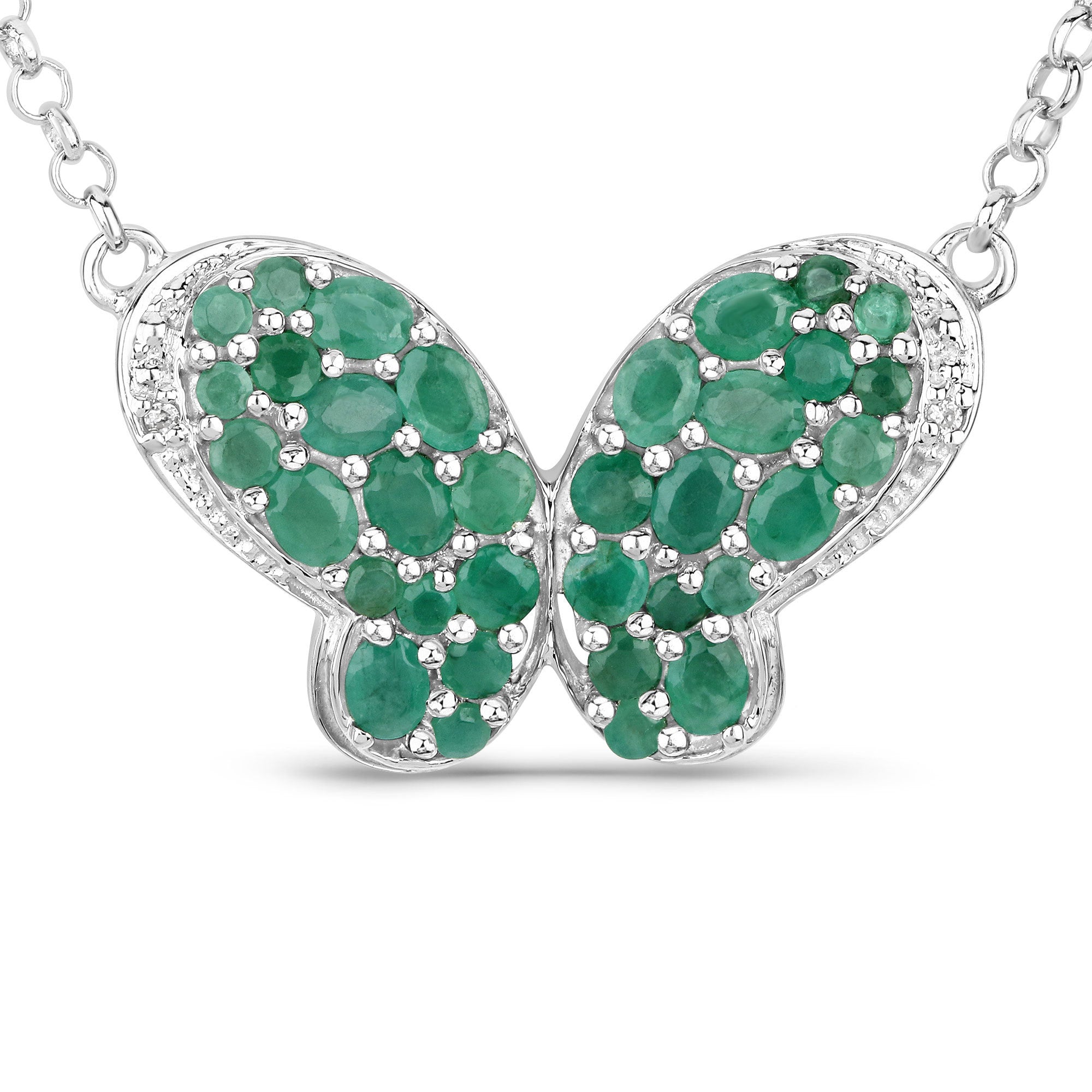 2.80 Carat Genuine Emerald and White Zircon .925 Sterling Silver Pendant DestGlow