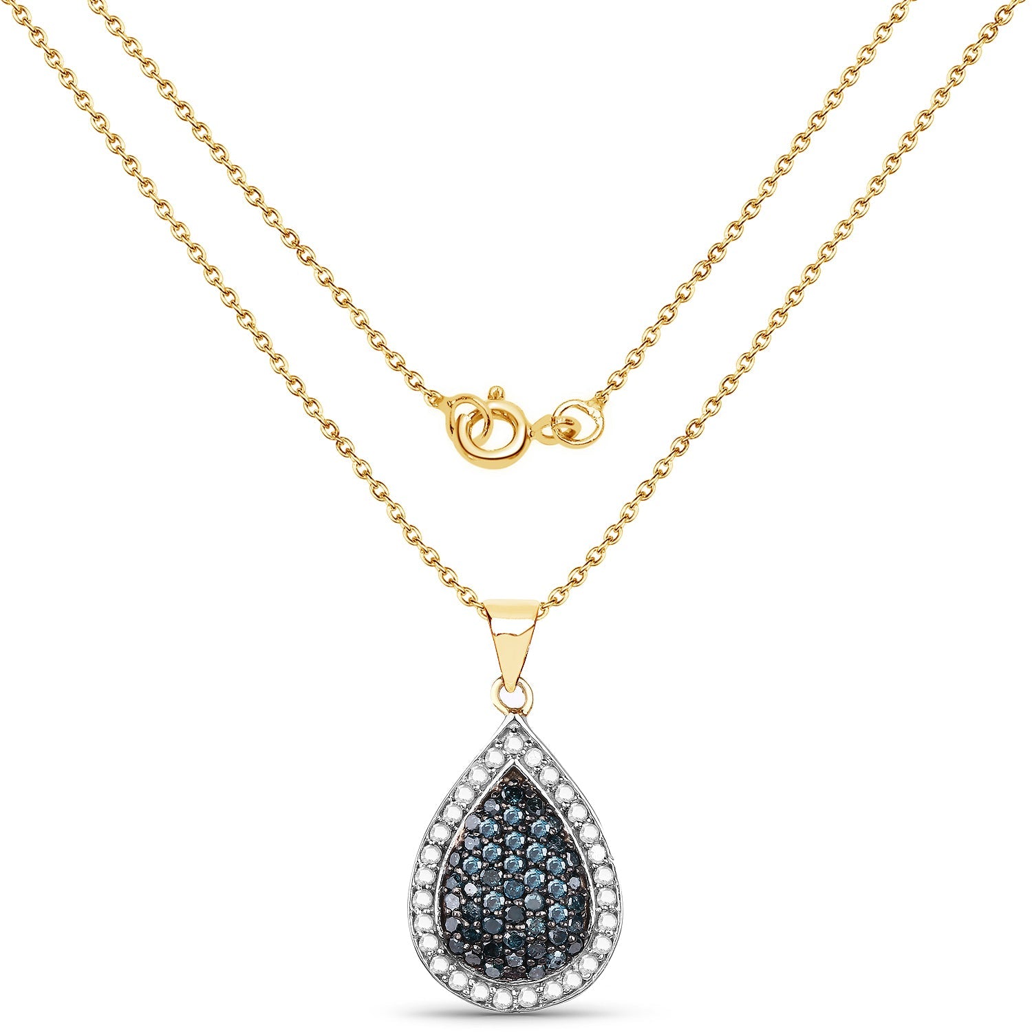 14K Yellow Gold Plated 0.81 Carat Genuine Blue Diamond and White Diamond .925 Sterling Silver Pendant by Bids.com