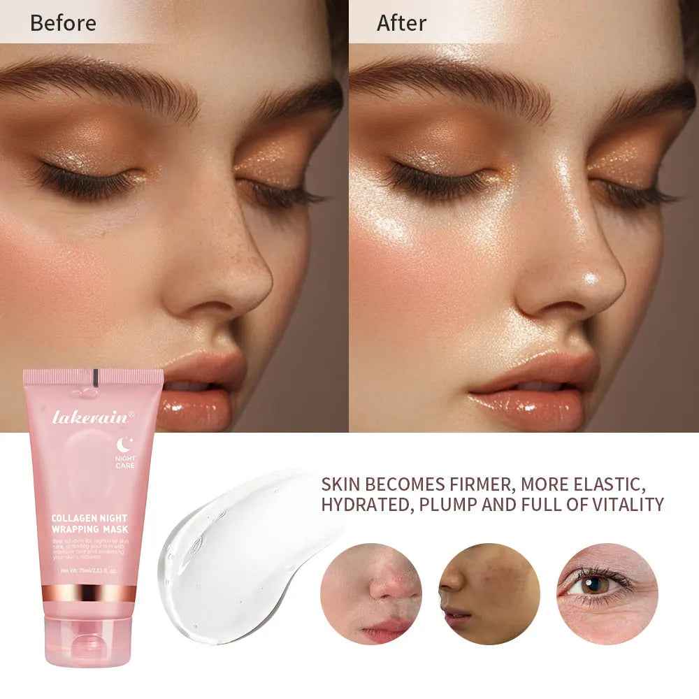 Collagen Overnight Wrapping Peel off Facial Mask Korean Collagen Night Wrapping Mask Deeply Hydrates Night Care Mask Cream 75Ml