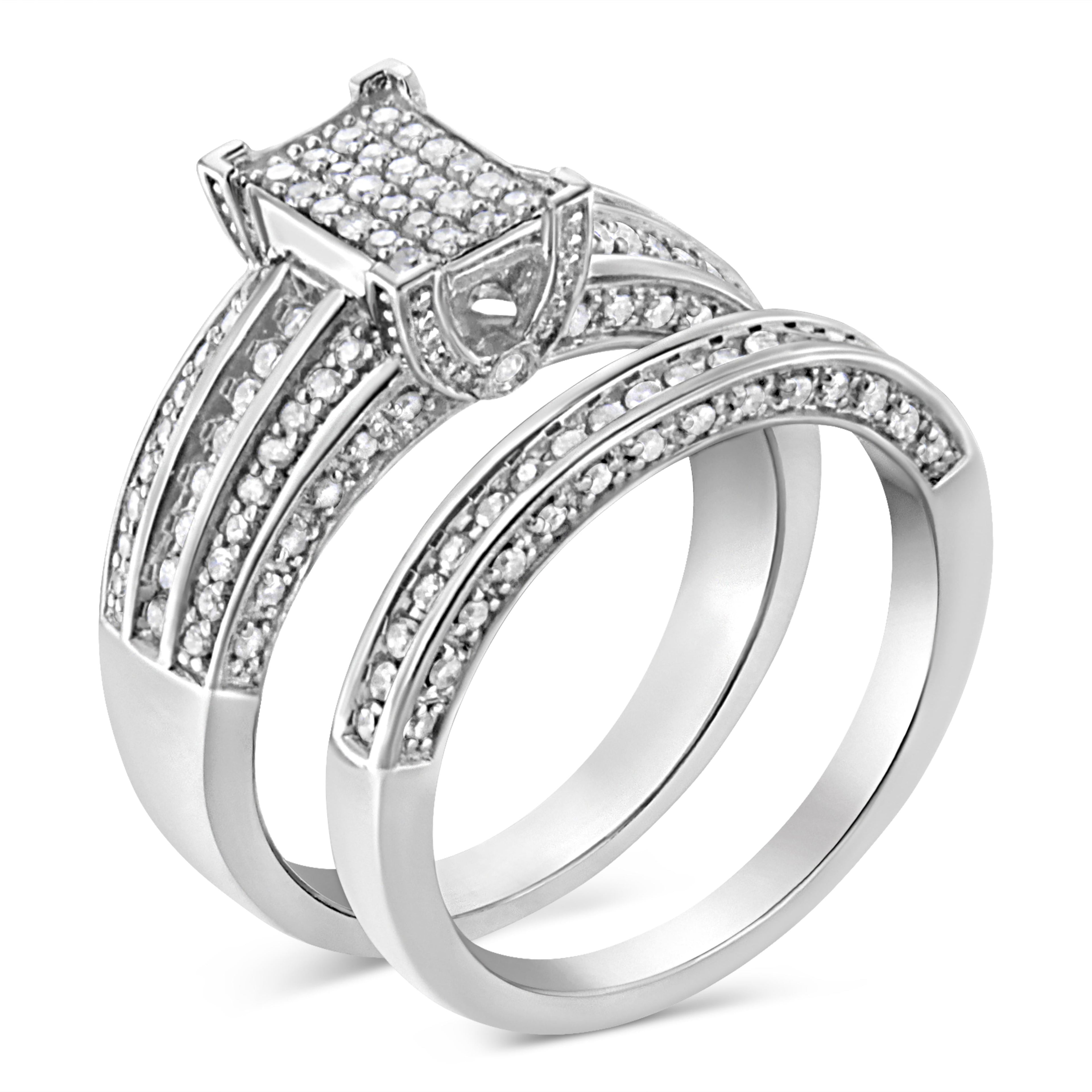 .925 Sterling Silver 3/4 Cttw Prong Set Round Diamond Composite Engagement Ring and Band Set (I-J Color, I3 Clarity) - Size 6.5 by Bids.com