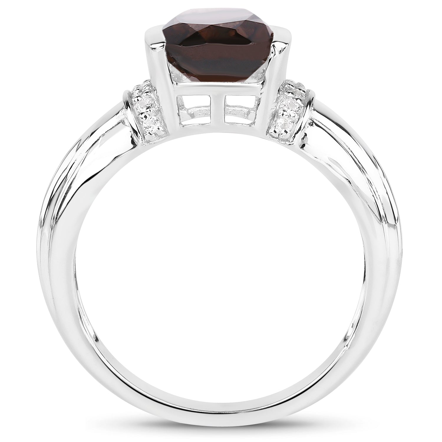 2.03 Carat Genuine Smoky Quartz & White Topaz .925 Sterling Silver Ring DestGlow