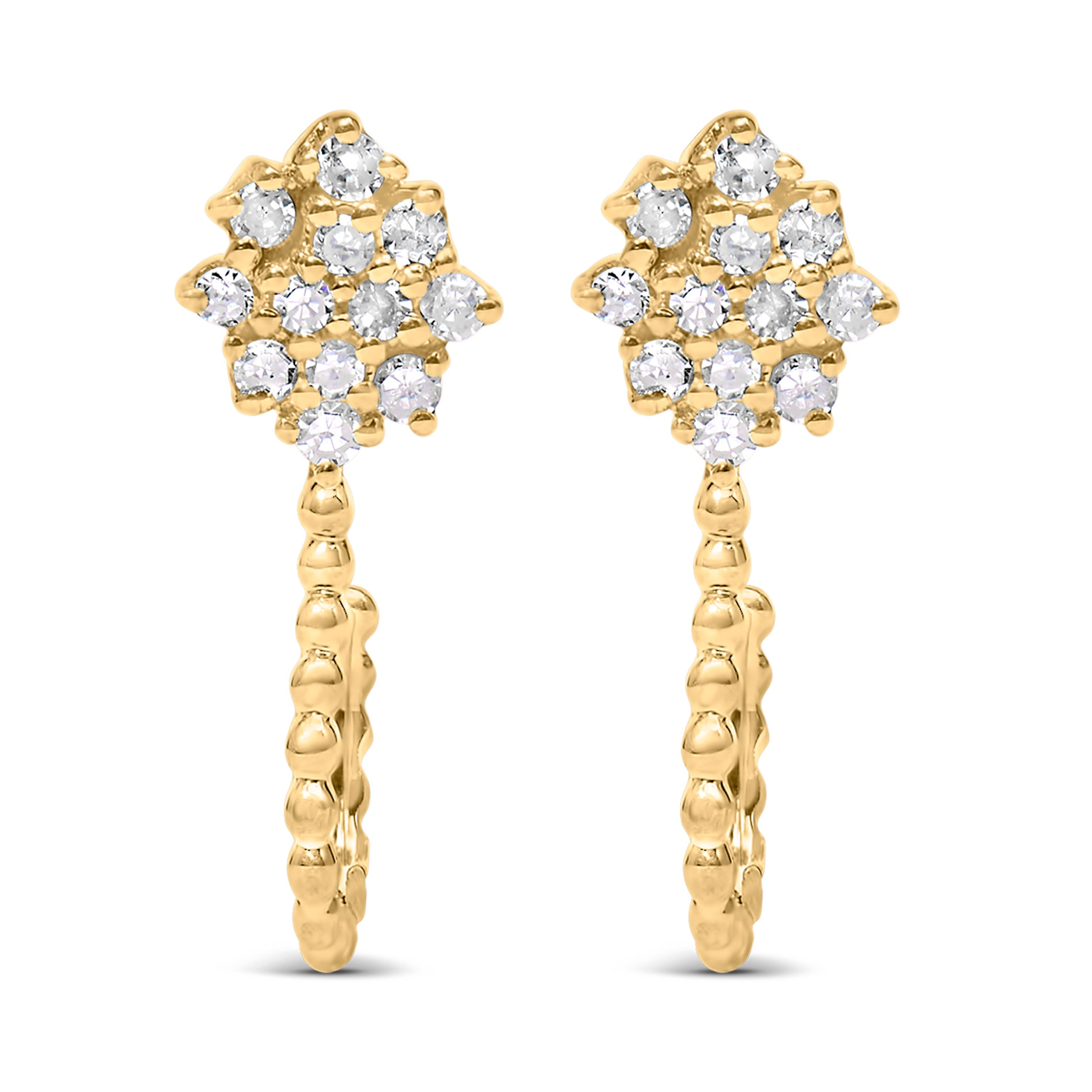 14K Yellow Gold Plated .925 Sterling Silver 1/10 Cttw Diamond Floral Cluster and Beaded Hoop Stud Earrings (H-I Color, I1-I2 Clarity) by Bids.com