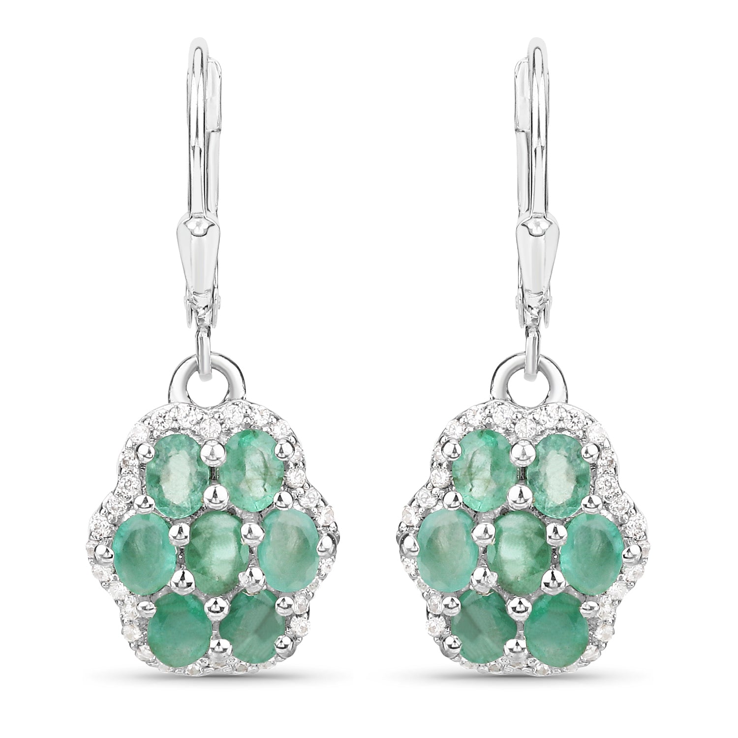 2.48 Carat Genuine Zambian Emerald and White Zircon .925 Sterling Silver Earrings DestGlow