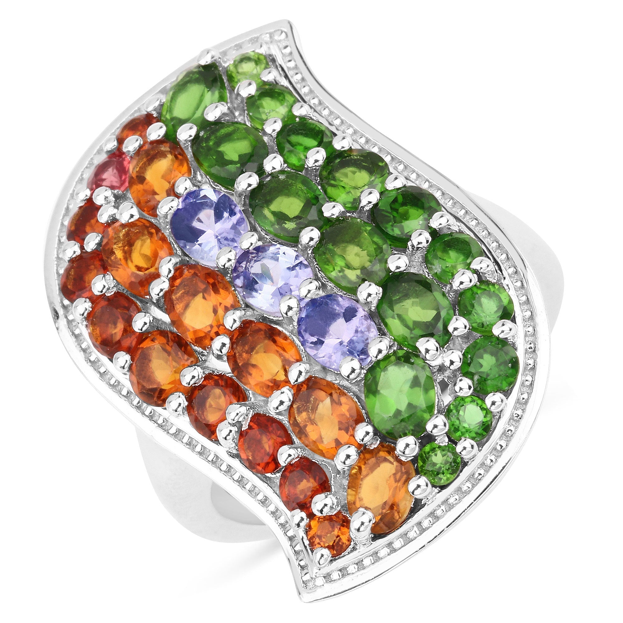 4.18 Carat Genuine Multi Stones .925 Sterling Silver Ring DestGlow