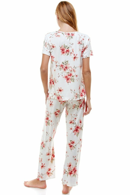 Women's Floral Print Lounge Set - Soft Pajama Top & Pants (Size L)