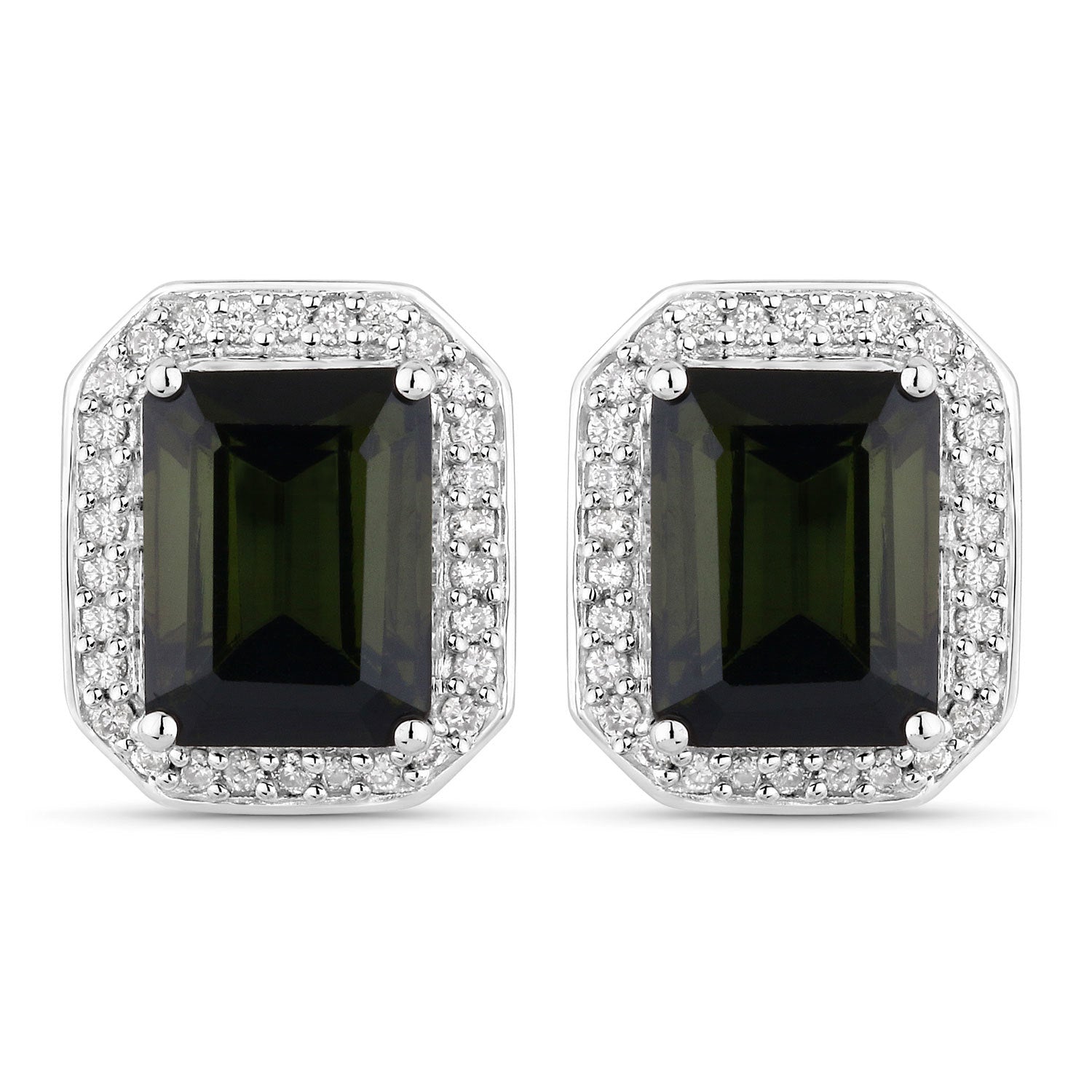 3.57 Carat Genuine Green Tourmaline and White Diamond 14K White Gold Earrings by Bids.com