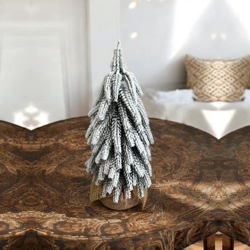 Snow Covered Christmas Trees - Set of 4 Realistic Faux Trees with Jute Base