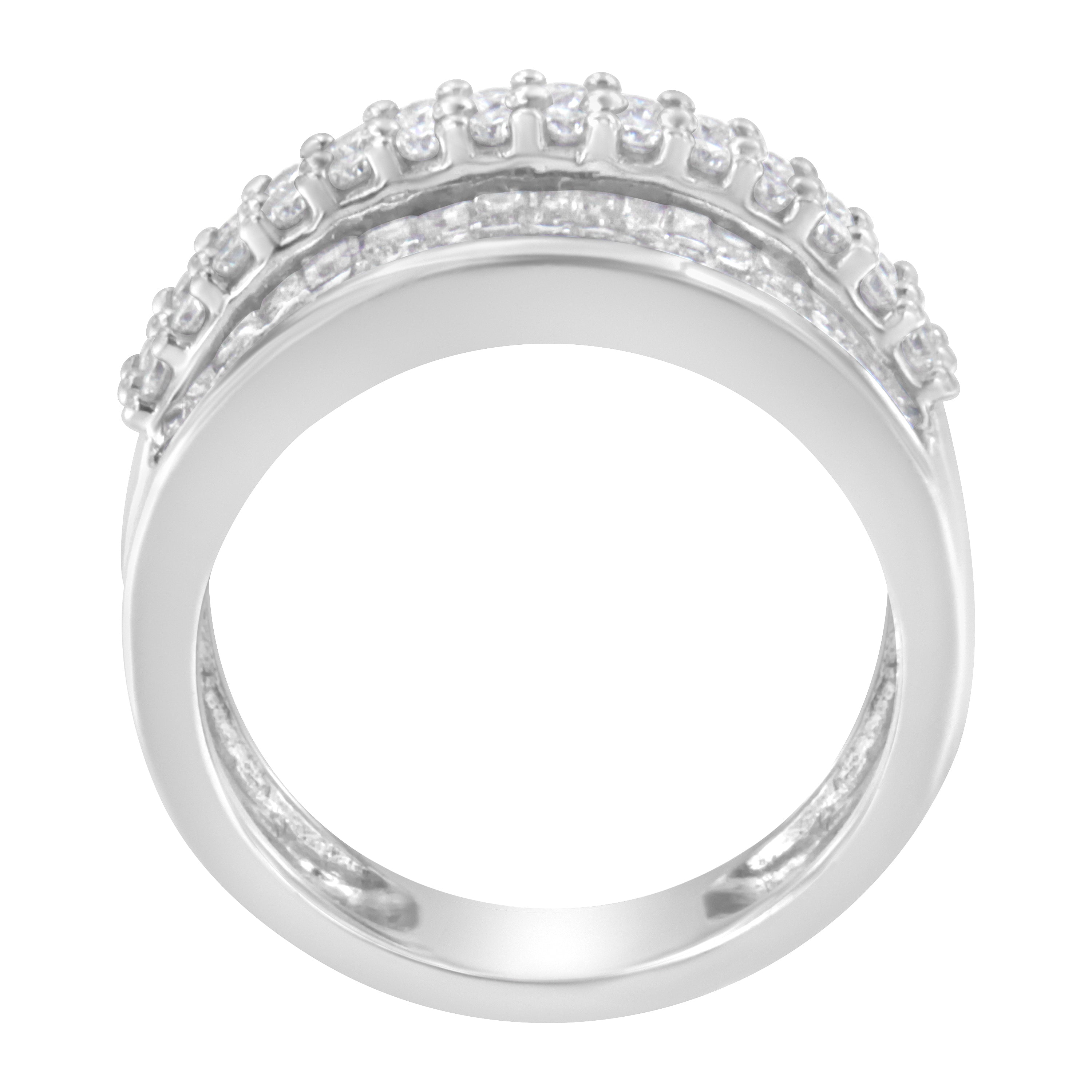 14K White Gold Round and Baguette Diamond Ring (1 1/2 Cttw, F-G Color, SI1-SI2 Clarity) - Size 6-3/4 by Bids.com
