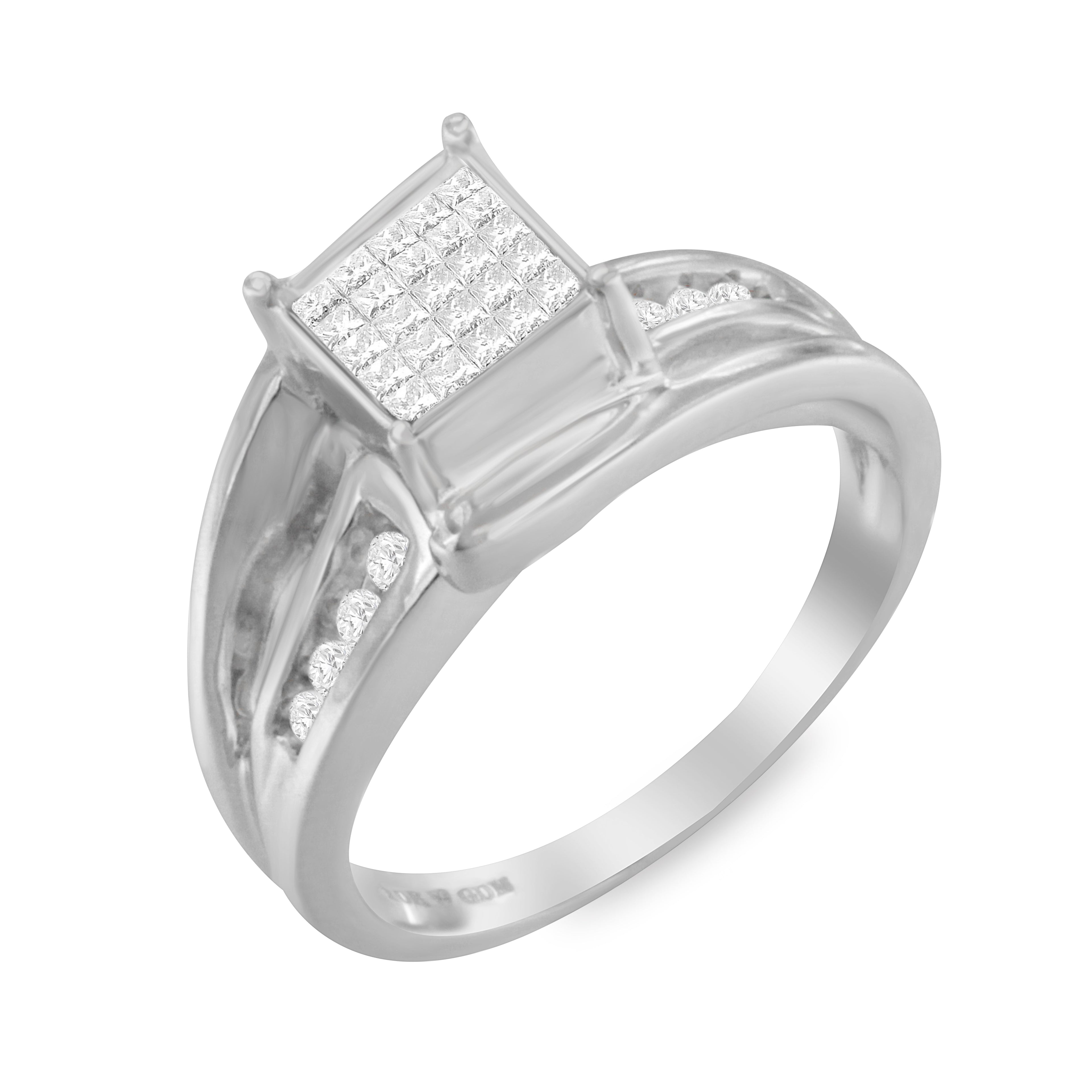10K White Gold 1/3 Cttw Invisible Set Princess-cut Diamond Cluster Bypass Ring (H-I Color, SI1-SI2 Clarity) - Ring Size 7 by Bids.com