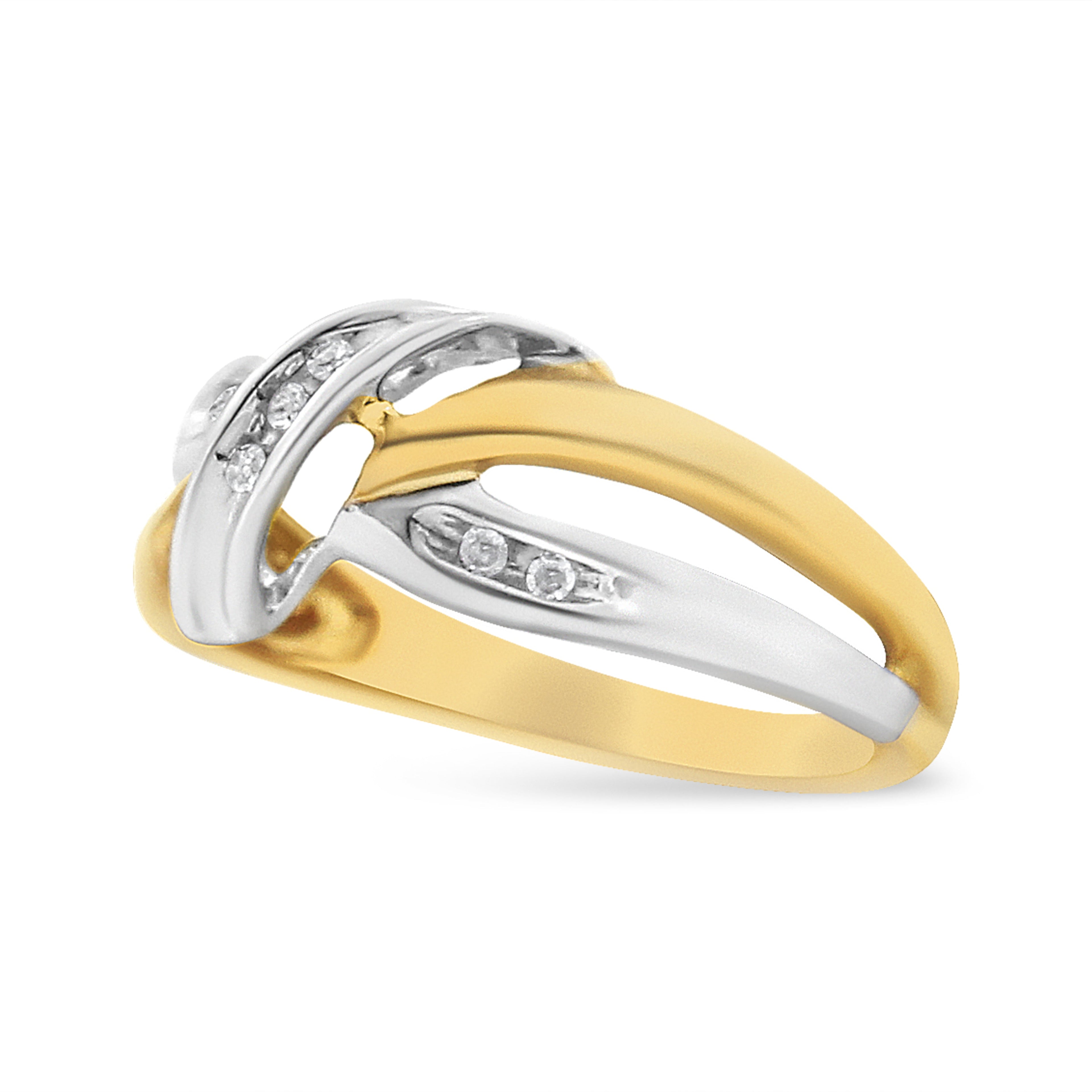 10K Yellow and White Gold 1/20 Cttw Round-Cut Diamond Bypass Ring (I2 Color, I-J Clarity) by Bids.com