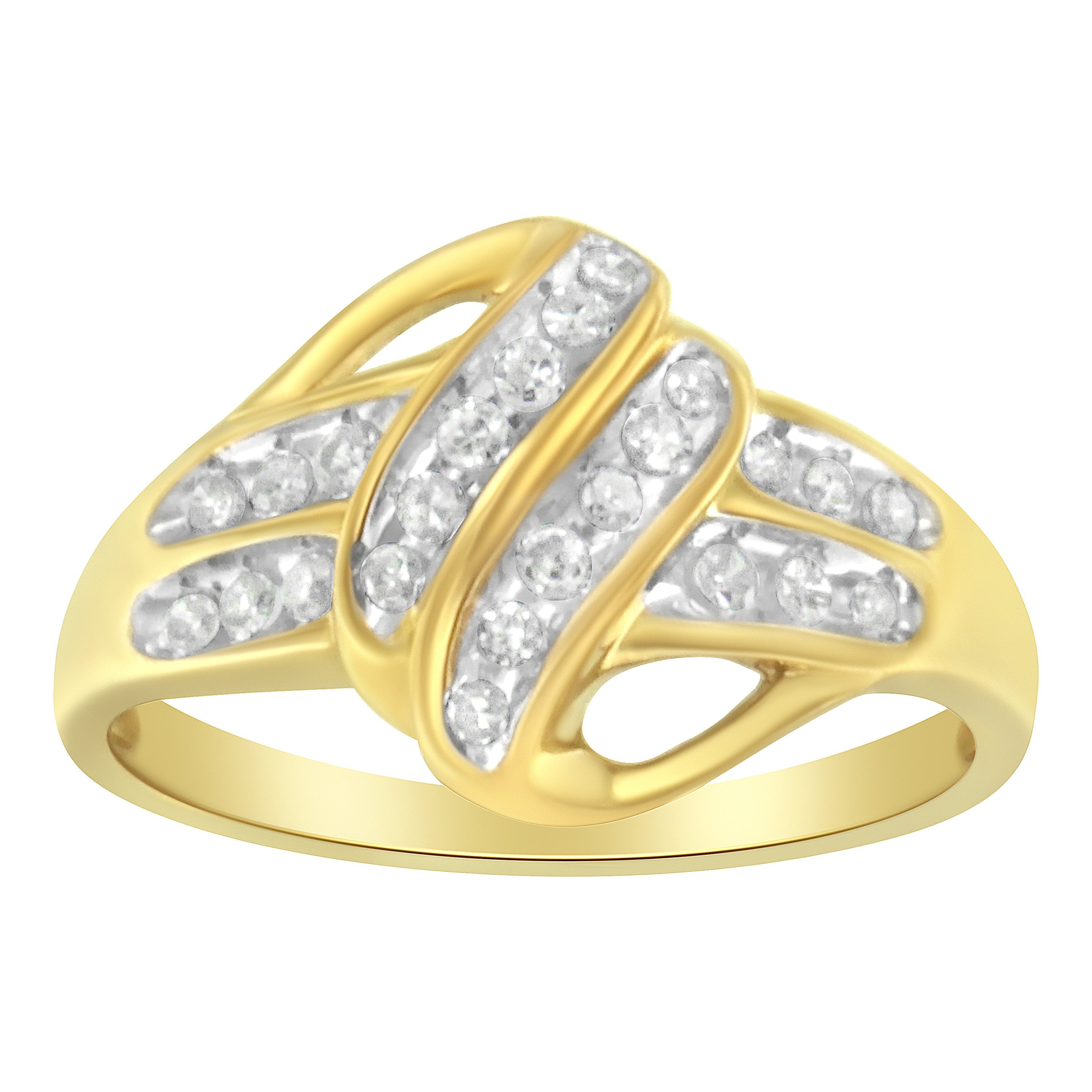 10K Yellow Gold Plated .925 Sterling Silver 1.0 Cttw Diamond Flower Cluster Open Halo Floral Ring (J-K Color, I2-I3 Clarity) - Size 6 DestGlow