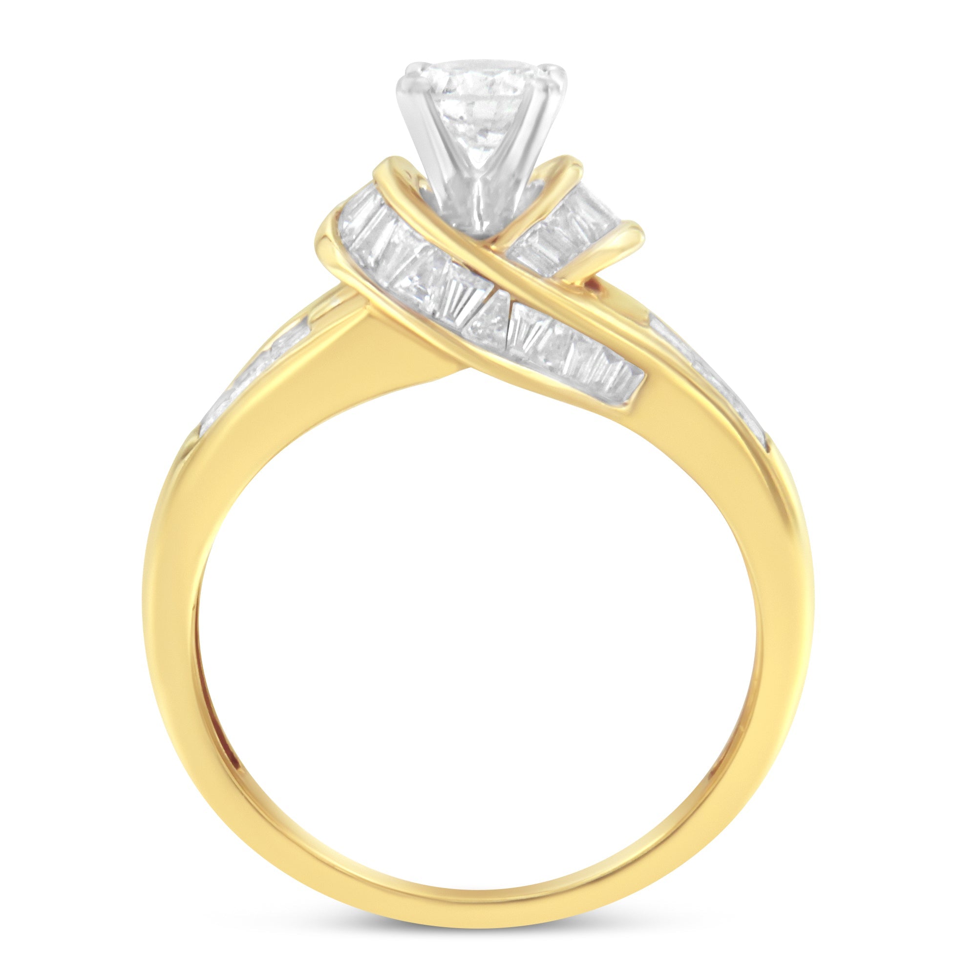 14K Two-Toned Gold Round, Baguette and Princess Cut Diamond Ring (1 1/8 Cttw, H-I Color, SI2-I1 Clarity) - Size 6 by Bids.com