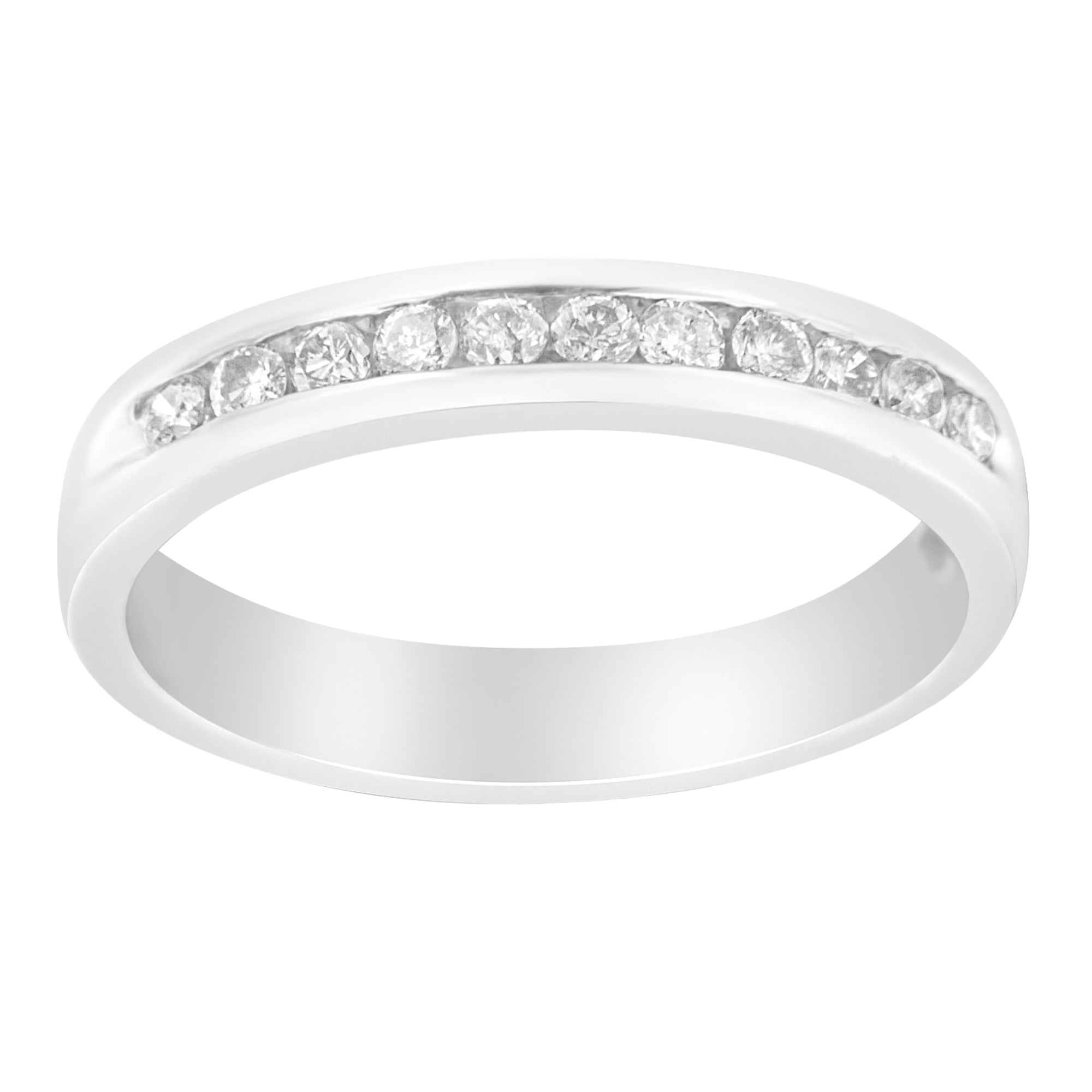 18K White Gold 1/4 Cttw Channel Set Brilliant Round-Cut Diamond Classic 11 Stone Wedding Band Ring (E-F Color, I1-I2 Clarity) - Size 5 by Bids.com