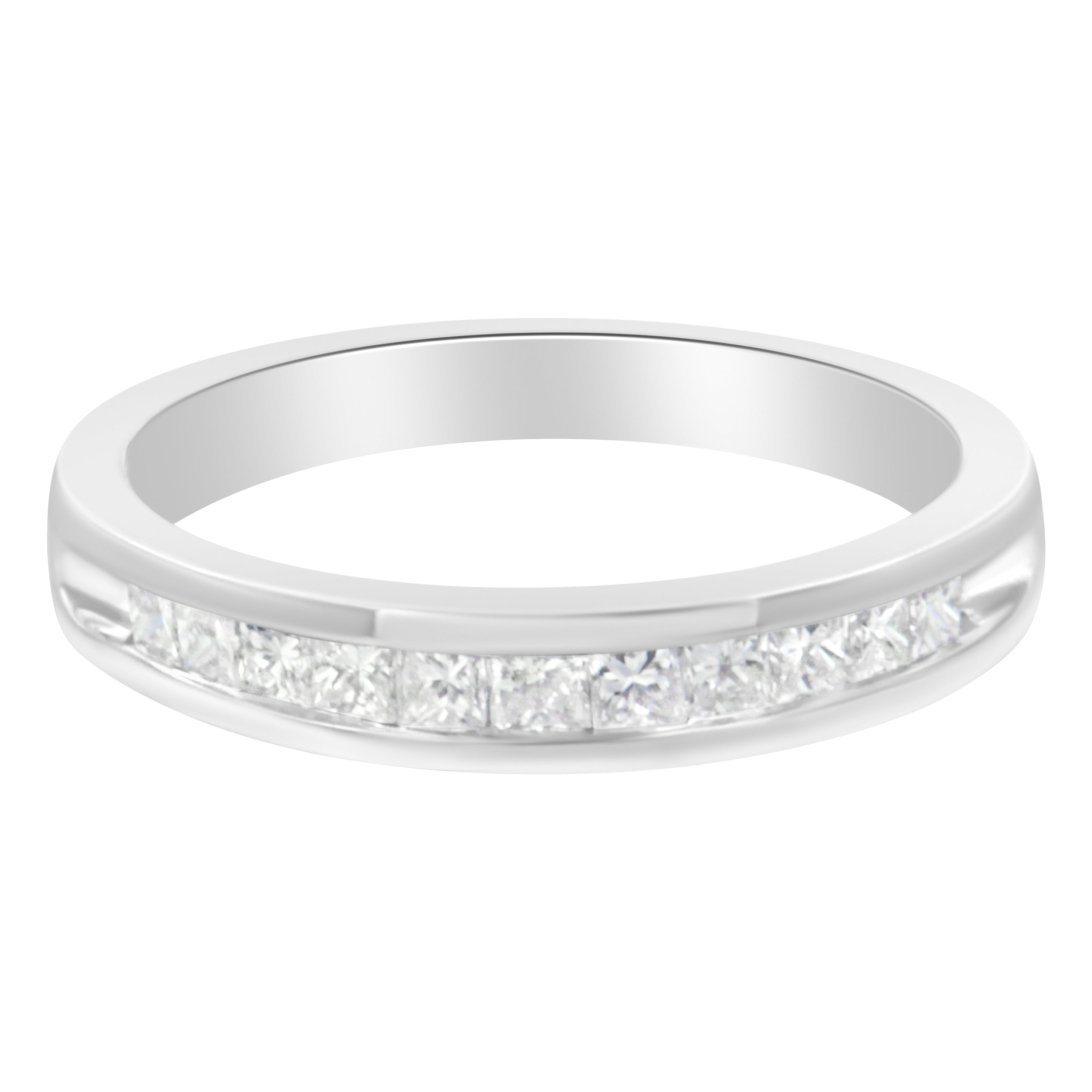IGI Certified 1/2 Cttw Princess Cut Diamond 18K White Gold Channel Set Half Eternity Style Wedding Band Ring (H-I Color, SI2-I1 Clarity) - Size 4-1/2 by Bids.com