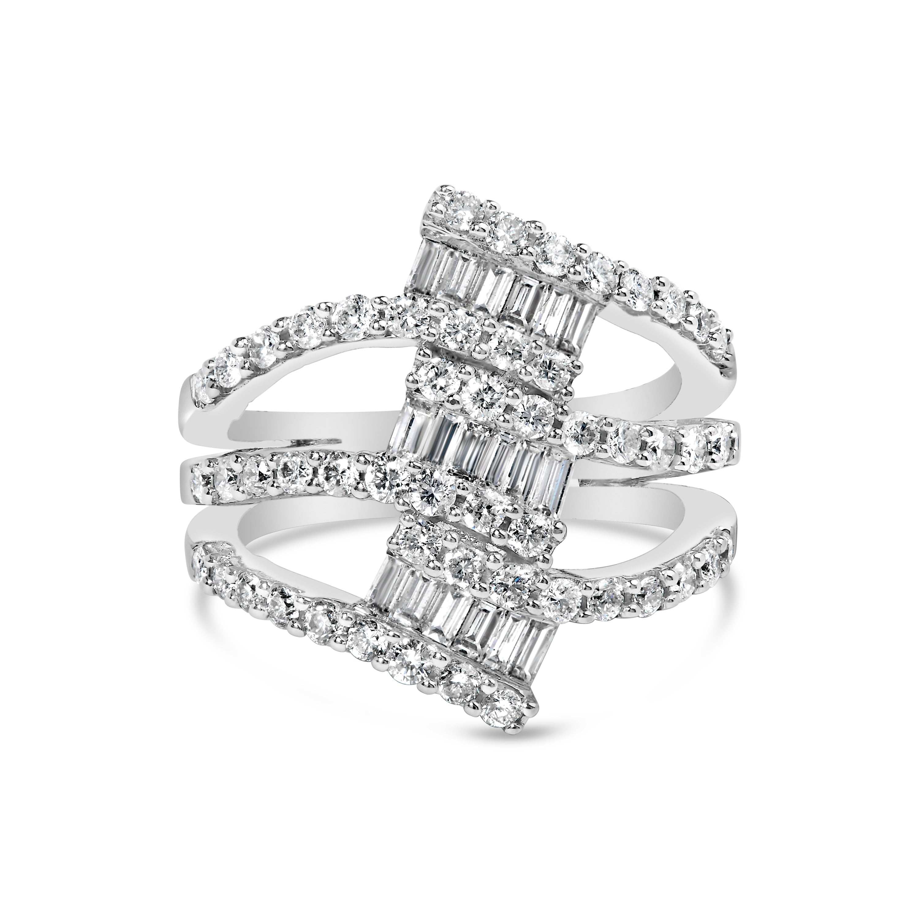 18K White Gold 1 3/4 Cttw Diamond Multi Crossover and Split Shank Cocktail Ring by Bids.com