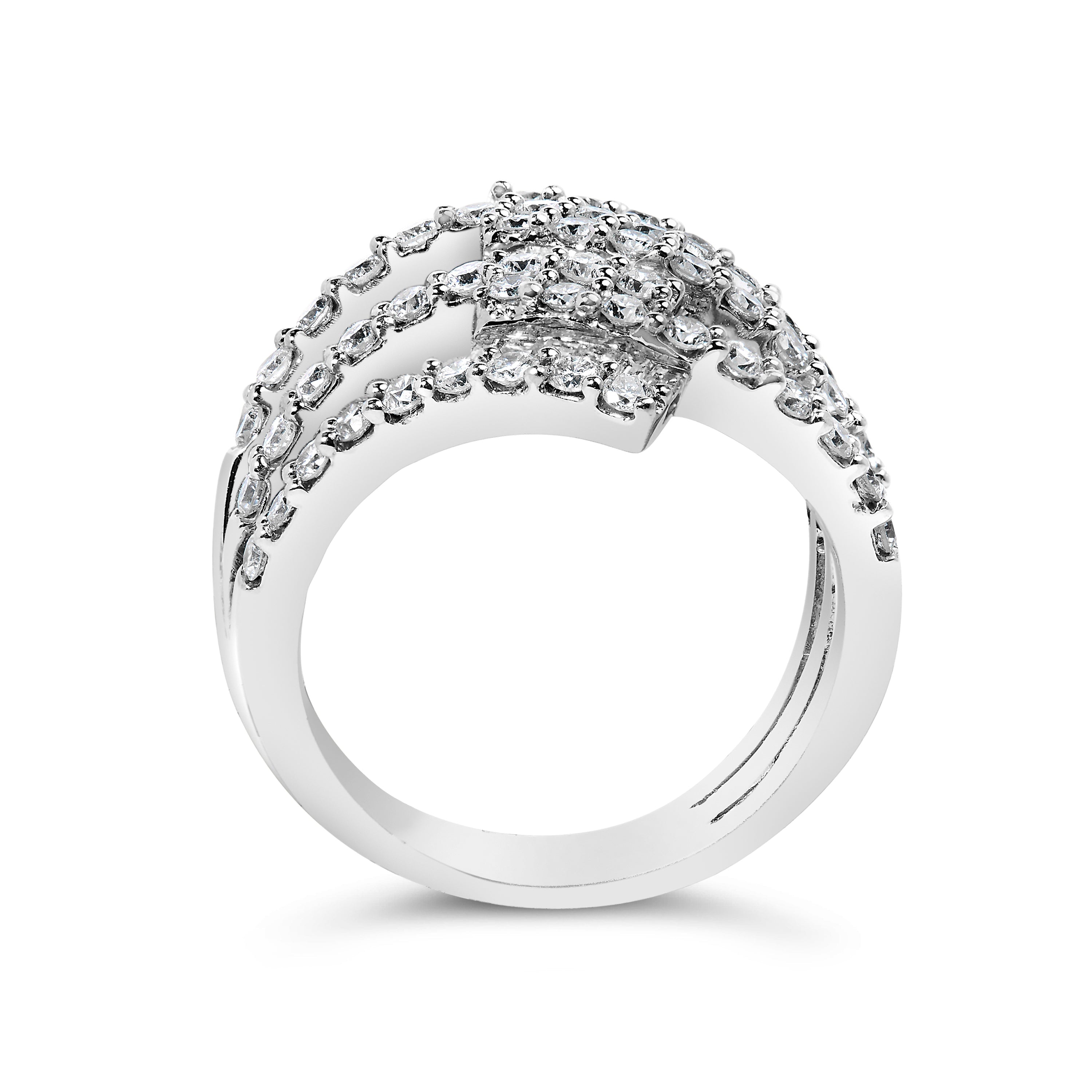 18K White Gold 1 3/4 Cttw Diamond Multi Crossover and Split Shank Cocktail Ring by Bids.com