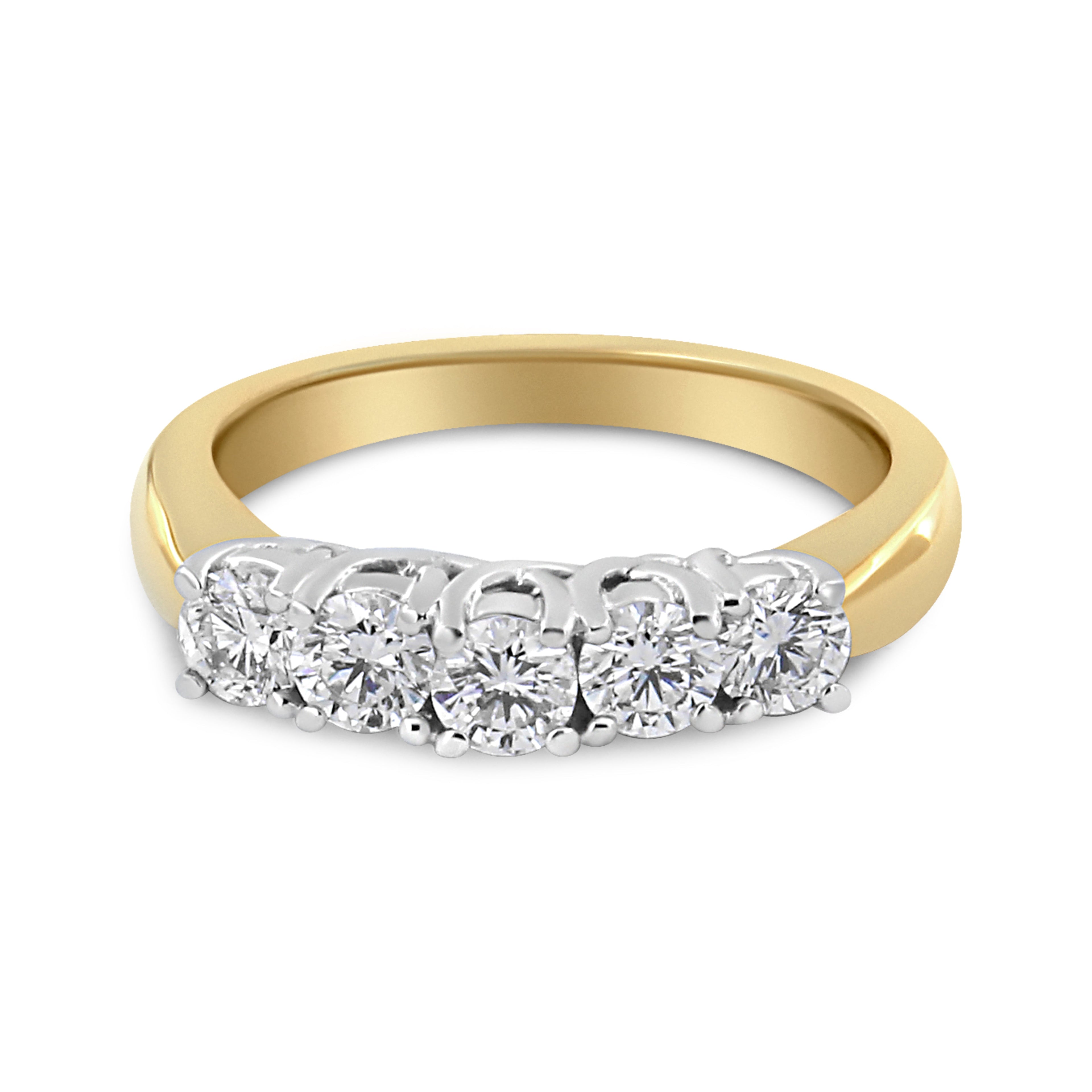 18K Yellow Gold 1.0 Cttw 4 Prong Set Round Cut Diamond Step up 5 Stone Ring Band (F-G Color, SI1-SI2 Clarity) - Size 6 by Bids.com