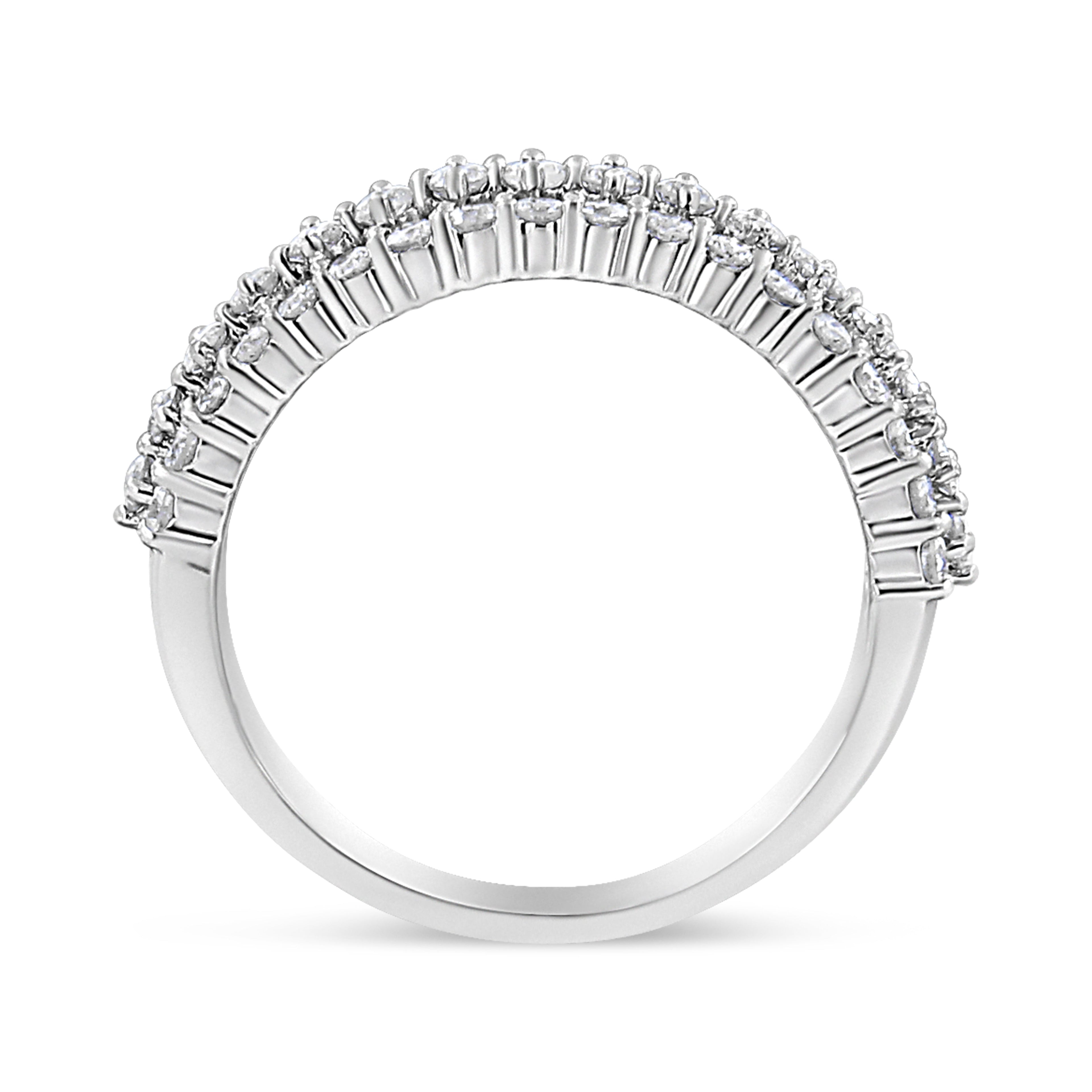 14K White Gold 1.0 Cttw Prong Set Round Diamond Split Shank Three Row Band Ring (H-I Color, I2-I3 Clarity) - Size 6 DestGlow
