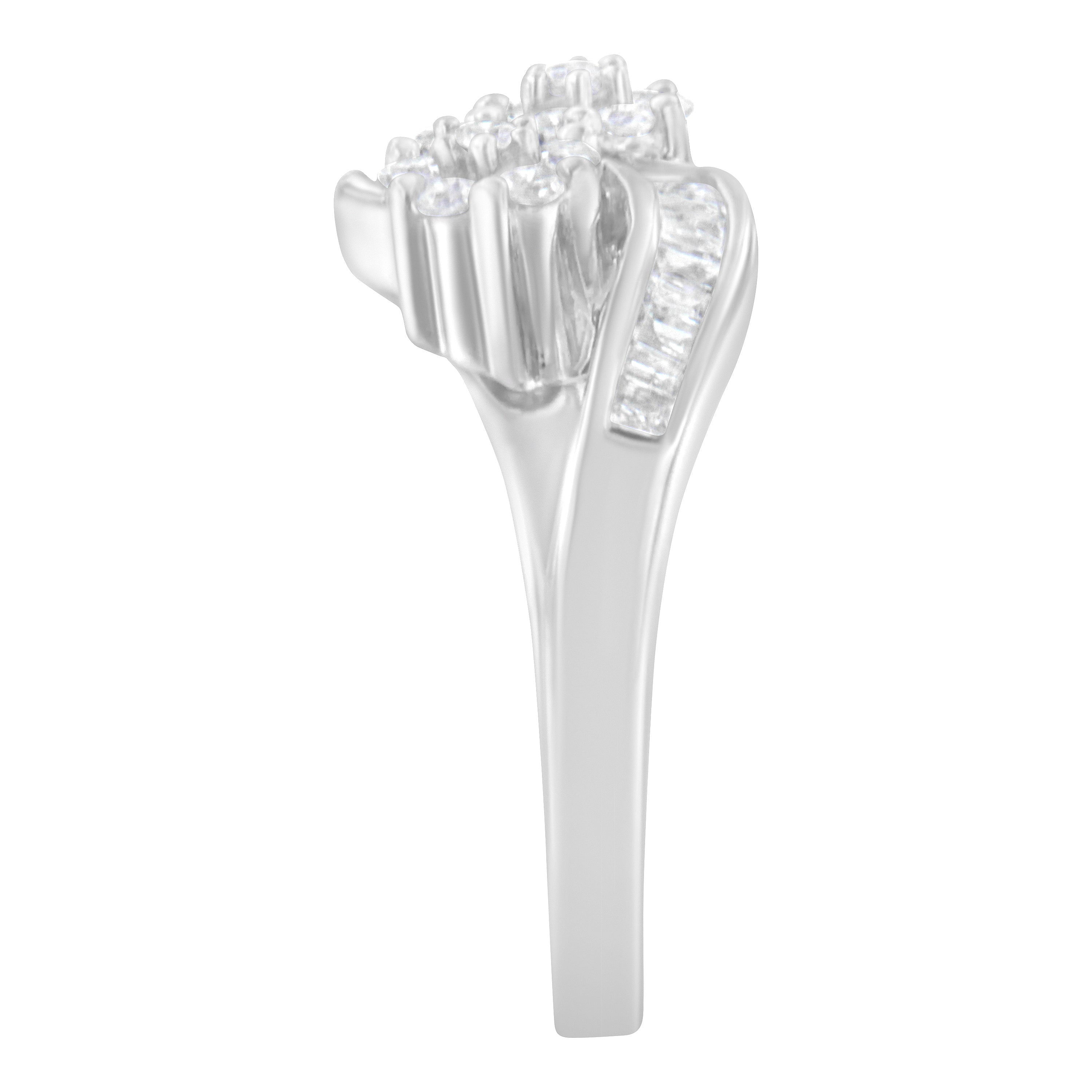 14K White Gold Round and Baguette Diamond Bypass Ring (1/2 cttw, H-I Color, I1-I2 Clarity) - Ring Size 6 by Bids.com