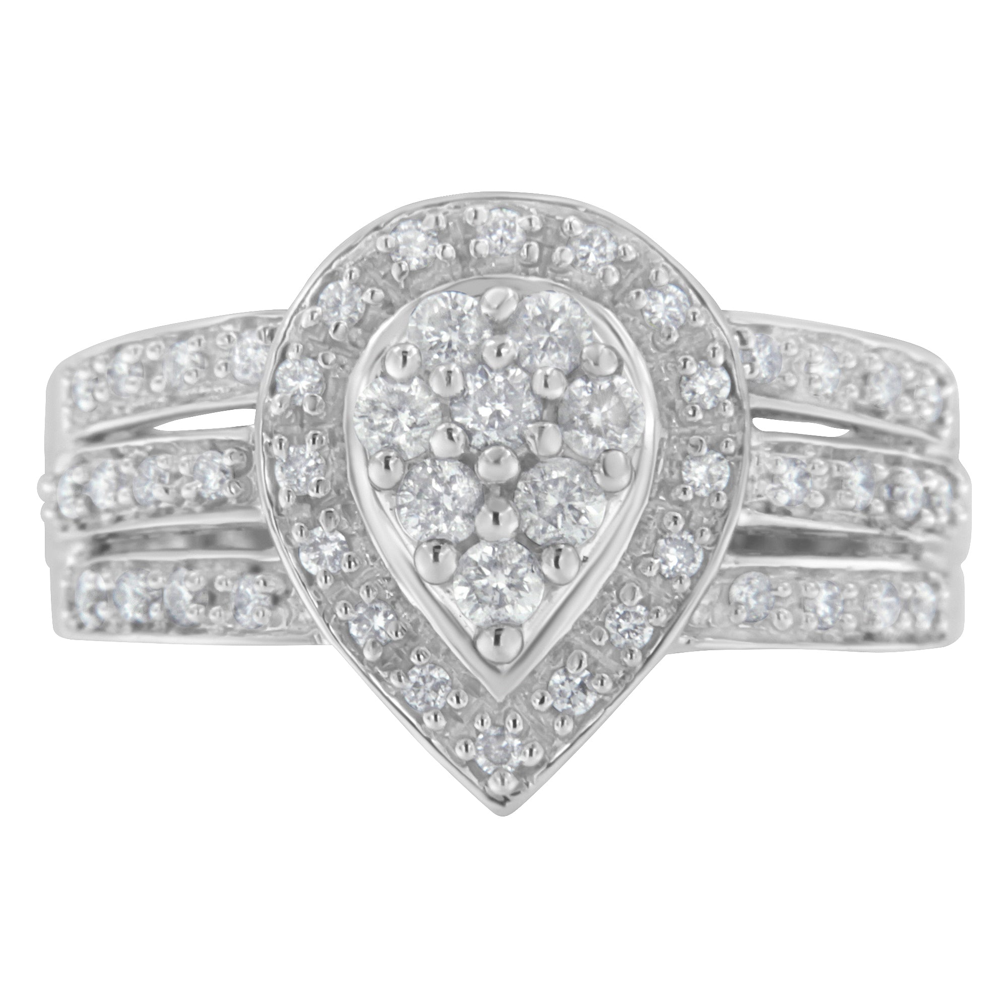 10K White Gold Round Cut Diamond Teardrop Ring (1/2 Cttw, H-I Color, SI2-I1 Clarity) - Size 6-1/2 by Bids.com