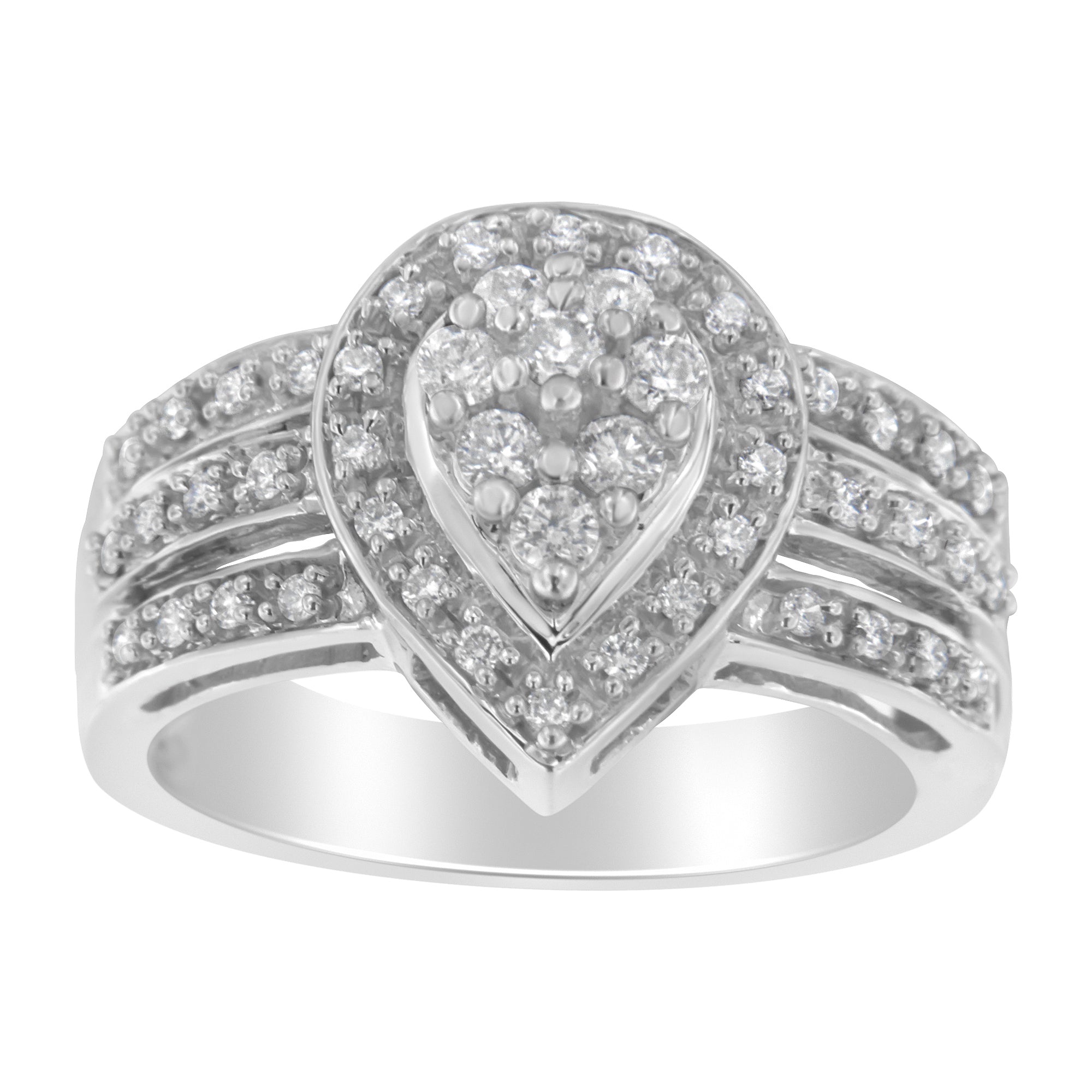 10K White Gold Round Cut Diamond Teardrop Ring (1/2 Cttw, H-I Color, SI2-I1 Clarity) - Size 6-1/2 by Bids.com