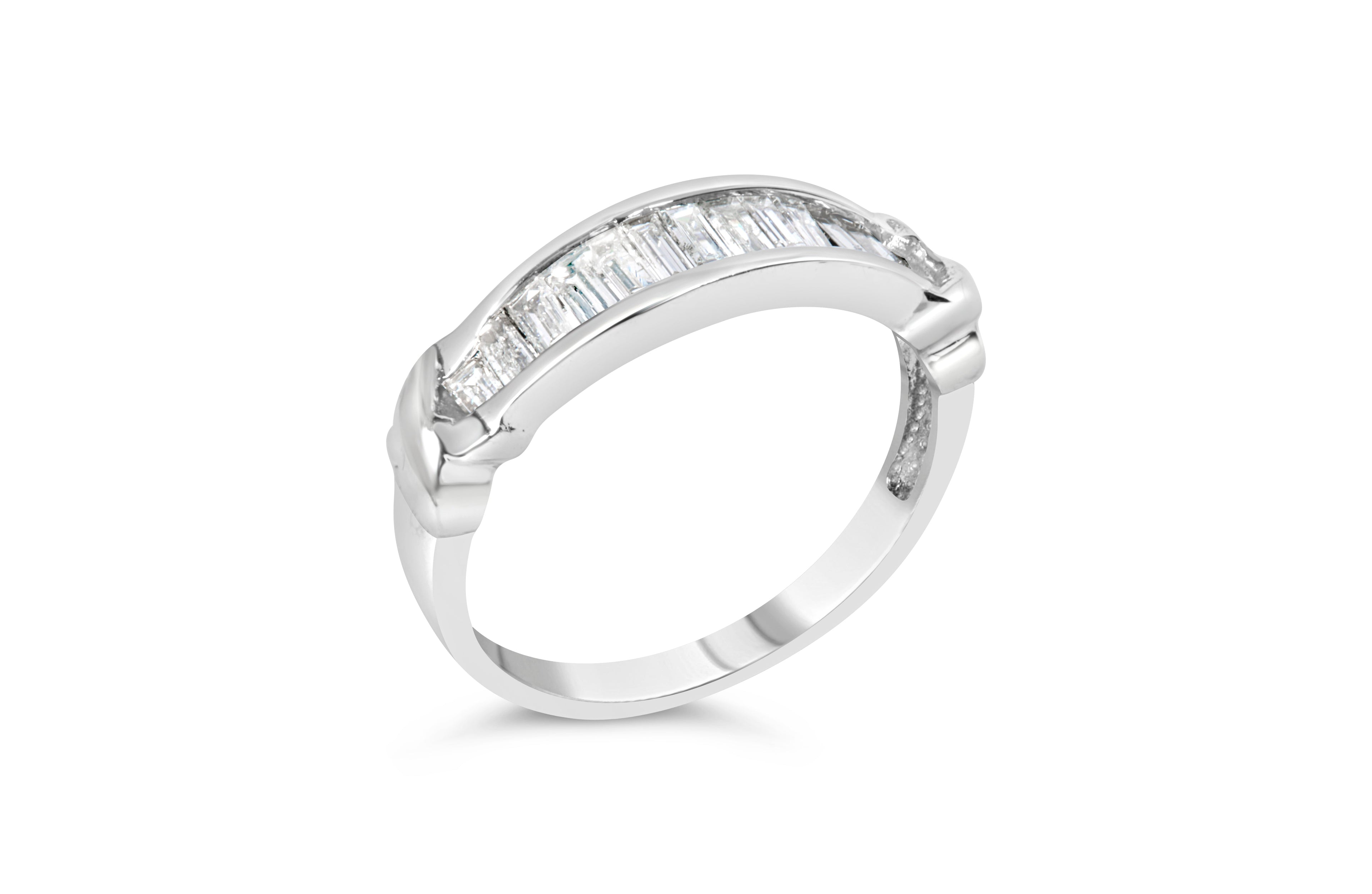 .925 Sterling Silver 1/2 Cttw Baguette Cut Diamond Channel Set X-Station Wedding Ring (H-I Color, I1-I2 Clarity) - Size 6-1/2 by Bids.com