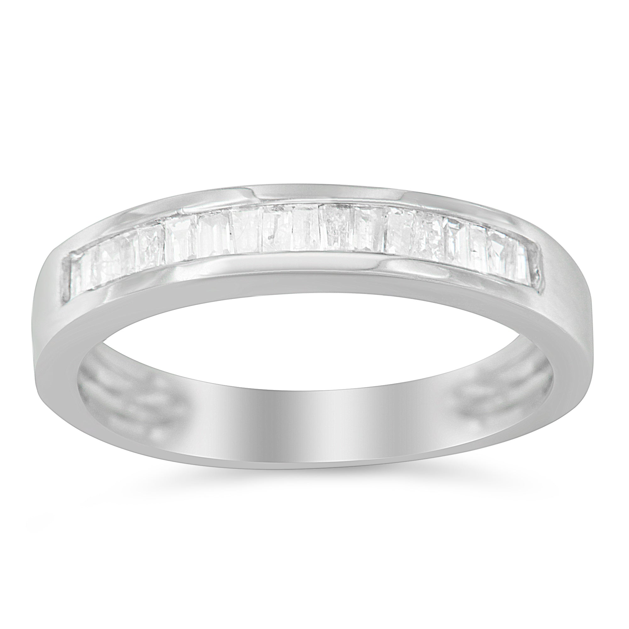 .925 Sterling Silver 1/3 Cttw Baguette Cut Diamond Channel Set Stackable Wedding Ring (H-I Color, I1-I2 Clarity) - Size 6-3/4 DestGlow