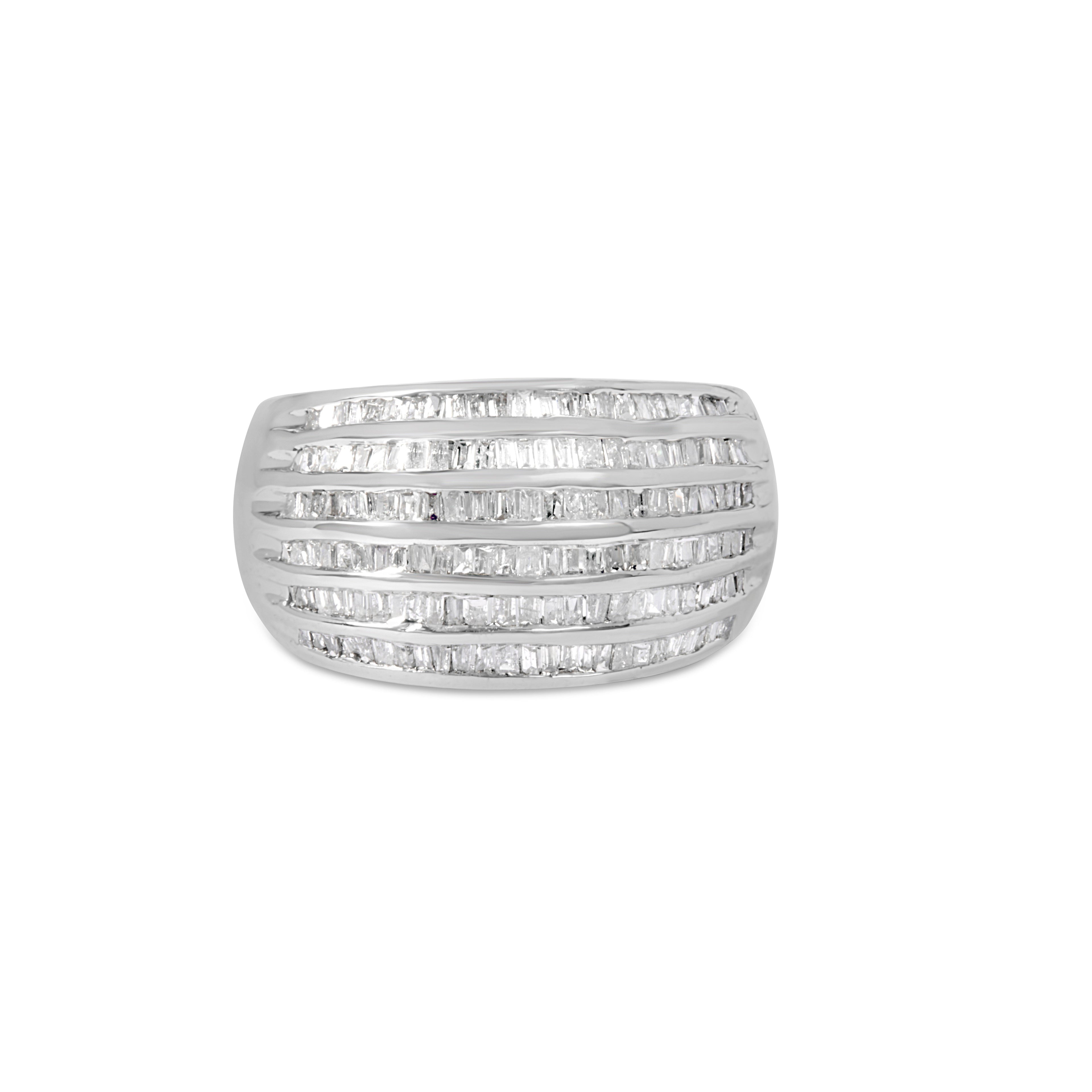 .925 Sterling Silver 1.0 Cttw Baguette-Cut Diamond 6-Row Channel Set Domed Tapered Cocktail Fashion Ring (H-I Color, I2-I3 Clarity) - Size 6-1/2 by Bids.com