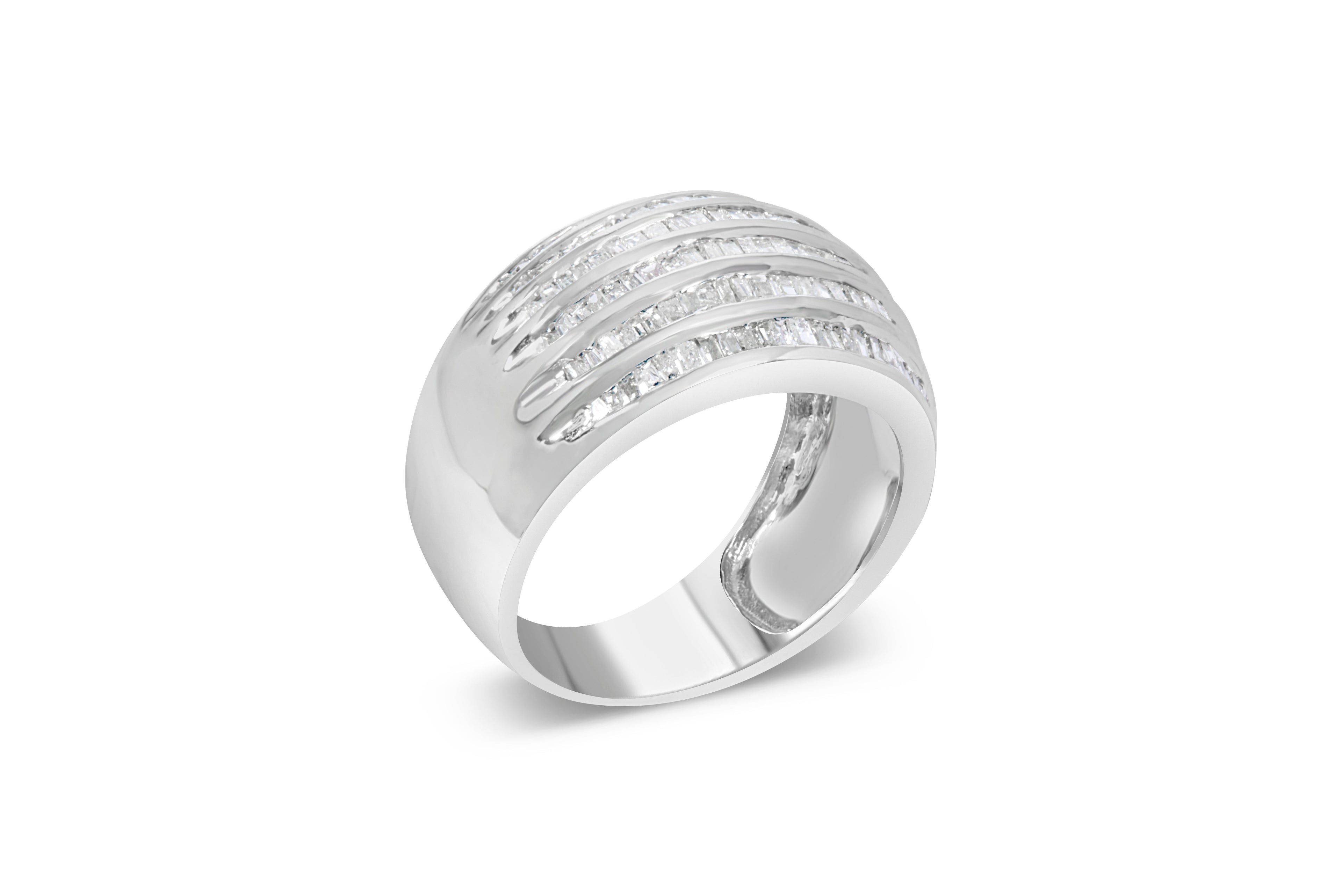 .925 Sterling Silver 1.0 Cttw Baguette-Cut Diamond 6-Row Channel Set Domed Tapered Cocktail Fashion Ring (H-I Color, I2-I3 Clarity) - Size 6-1/2 by Bids.com