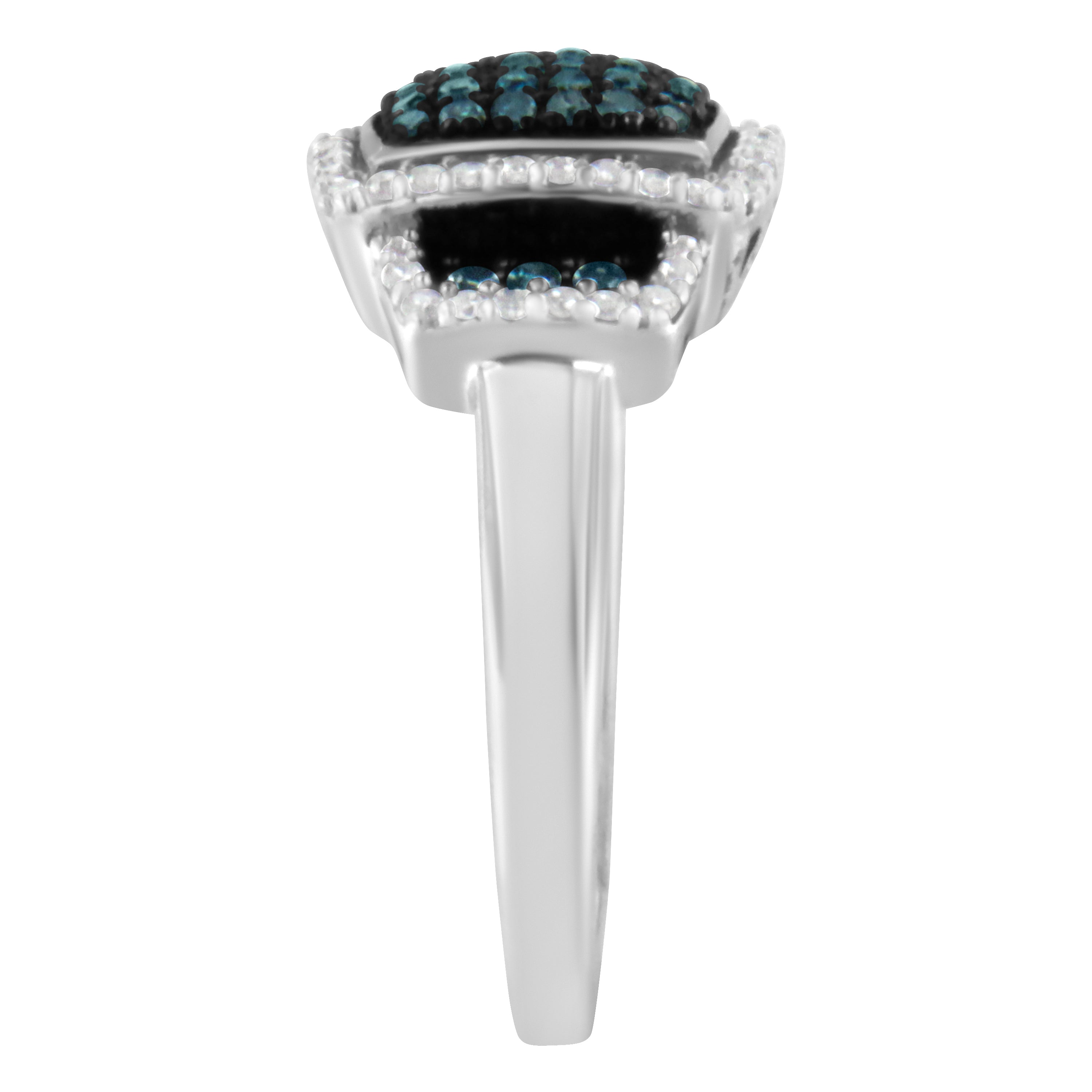 Black Rhodium Plated .925 Sterling Silver 1/2 Cttw White & Blue Diamond Square Halo Cocktail Ring (Fancy Blue & H-I Color, I2-I3 Clarity) - SIze 6 by Bids.com