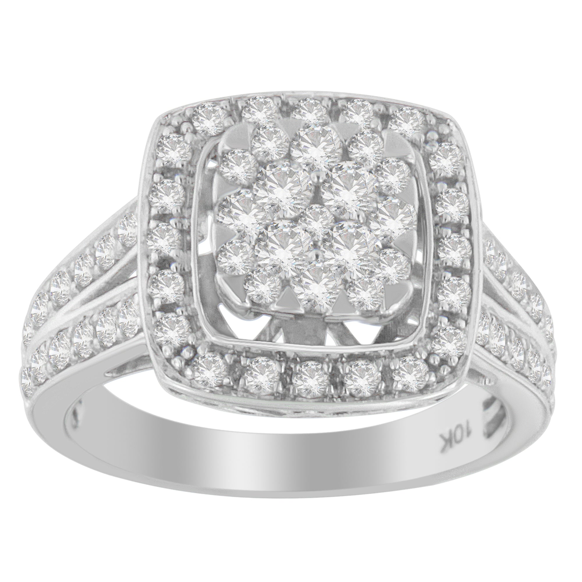 10K White Gold Diamond Cluster Ring (1 Cttw, H-I Color, SI2-I1 Clarity) - Size 6-1/2 by Bids.com