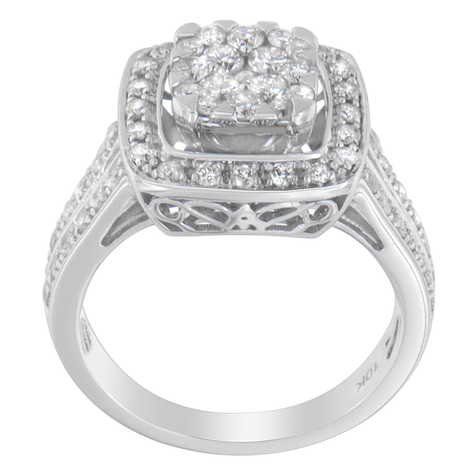 10K White Gold Diamond Cluster Ring (1 Cttw, H-I Color, SI2-I1 Clarity) - Size 6-1/2 by Bids.com