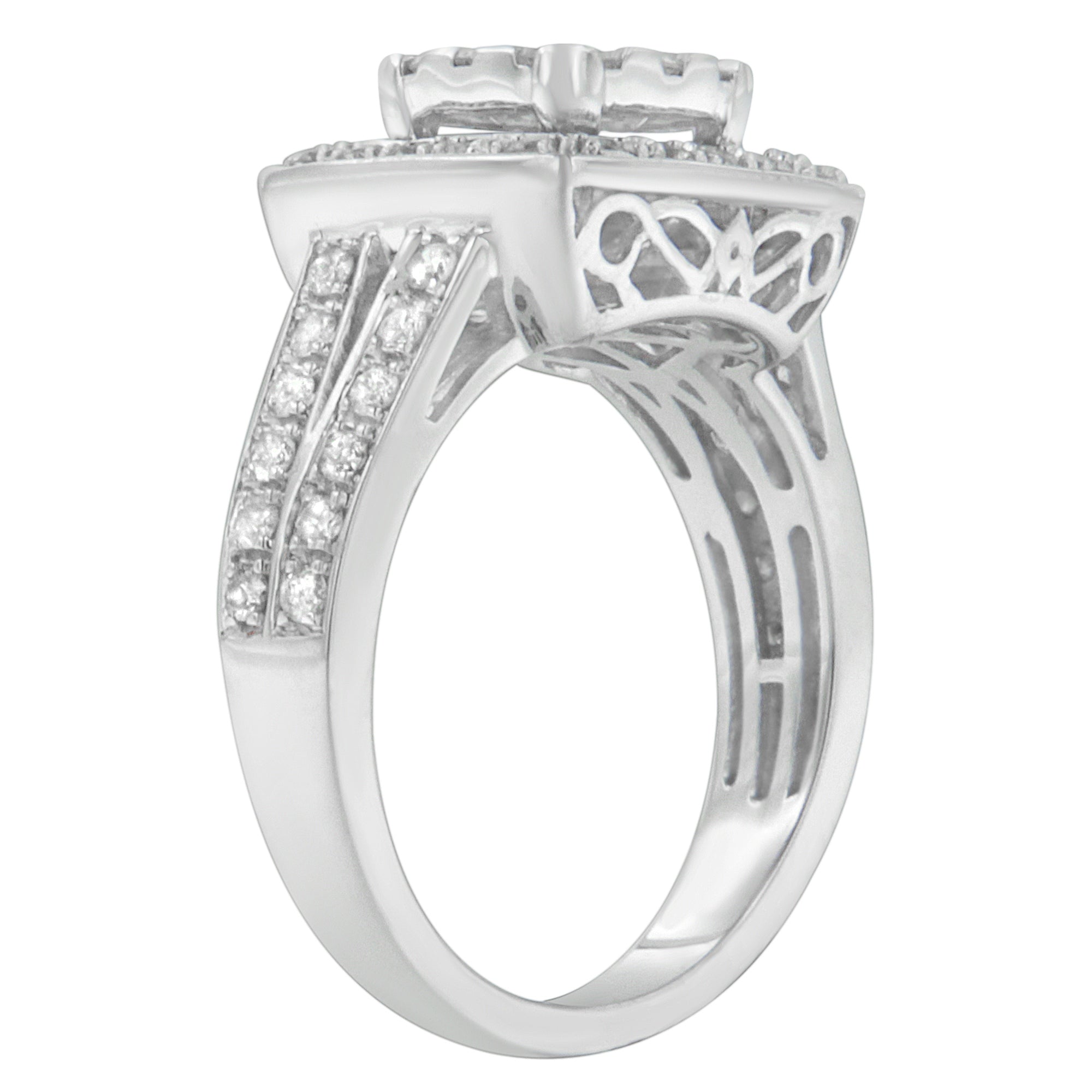 10K White Gold Diamond Cluster Ring (1 Cttw, H-I Color, SI2-I1 Clarity) - Size 6-1/2 by Bids.com