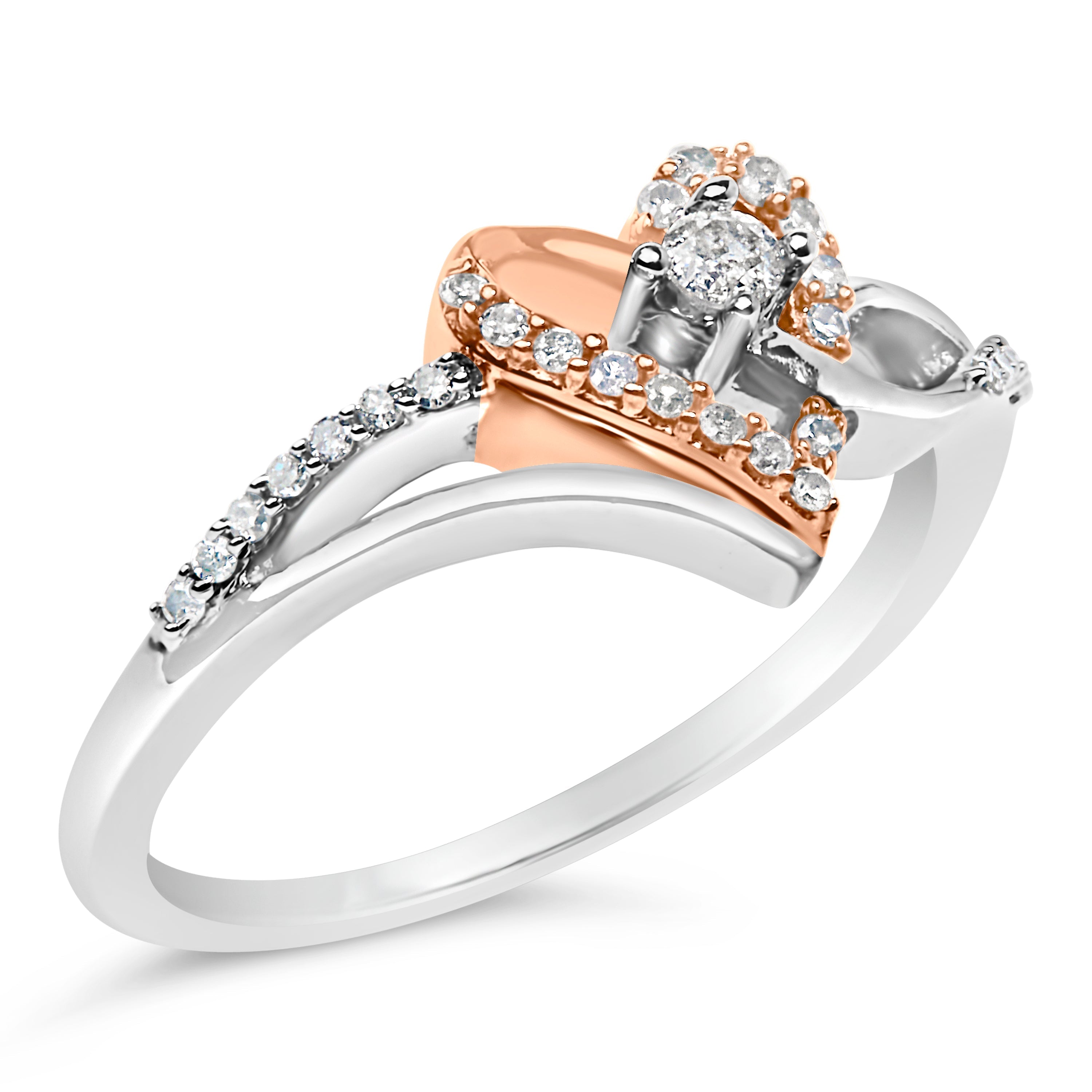 10K Rose Gold over .925 Sterling Silver â…• Cttw Diamond Split Shank Open Heart Cocktail Ring (I-J Color, I2-I3 Clarity) DestGlow