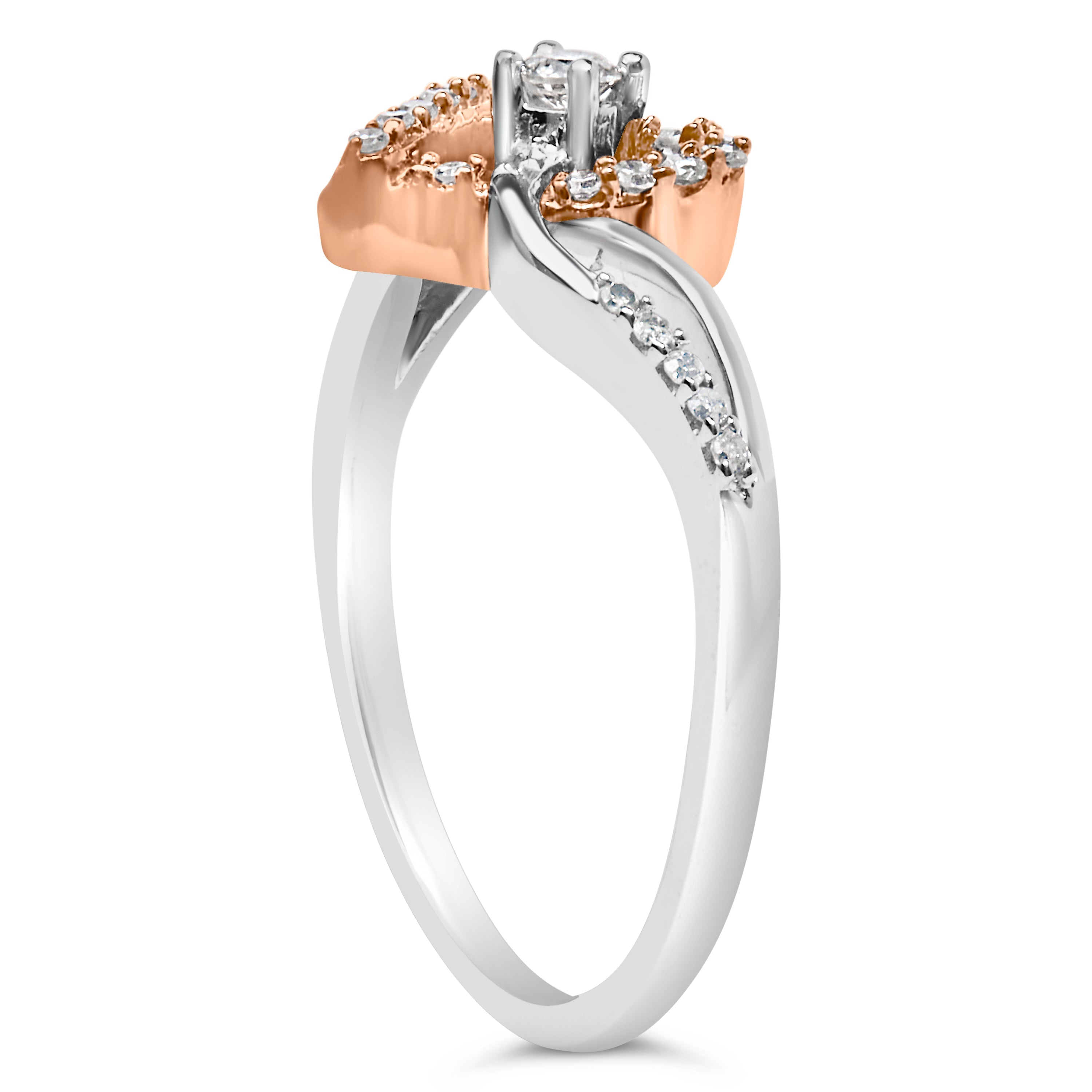 10K Rose Gold over .925 Sterling Silver â…• Cttw Diamond Split Shank Open Heart Cocktail Ring (I-J Color, I2-I3 Clarity) DestGlow
