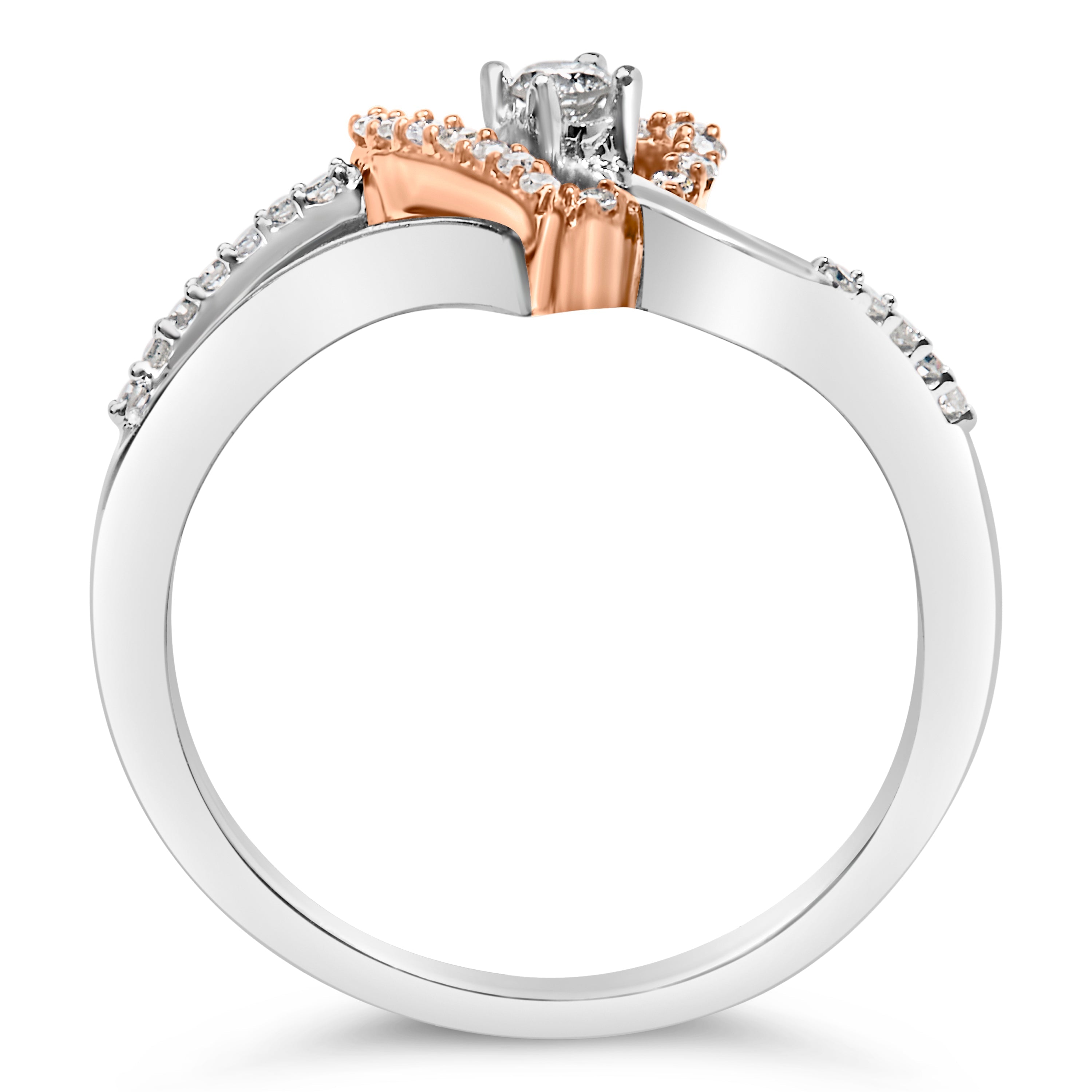 10K Rose Gold over .925 Sterling Silver â…• Cttw Diamond Split Shank Open Heart Cocktail Ring (I-J Color, I2-I3 Clarity) DestGlow