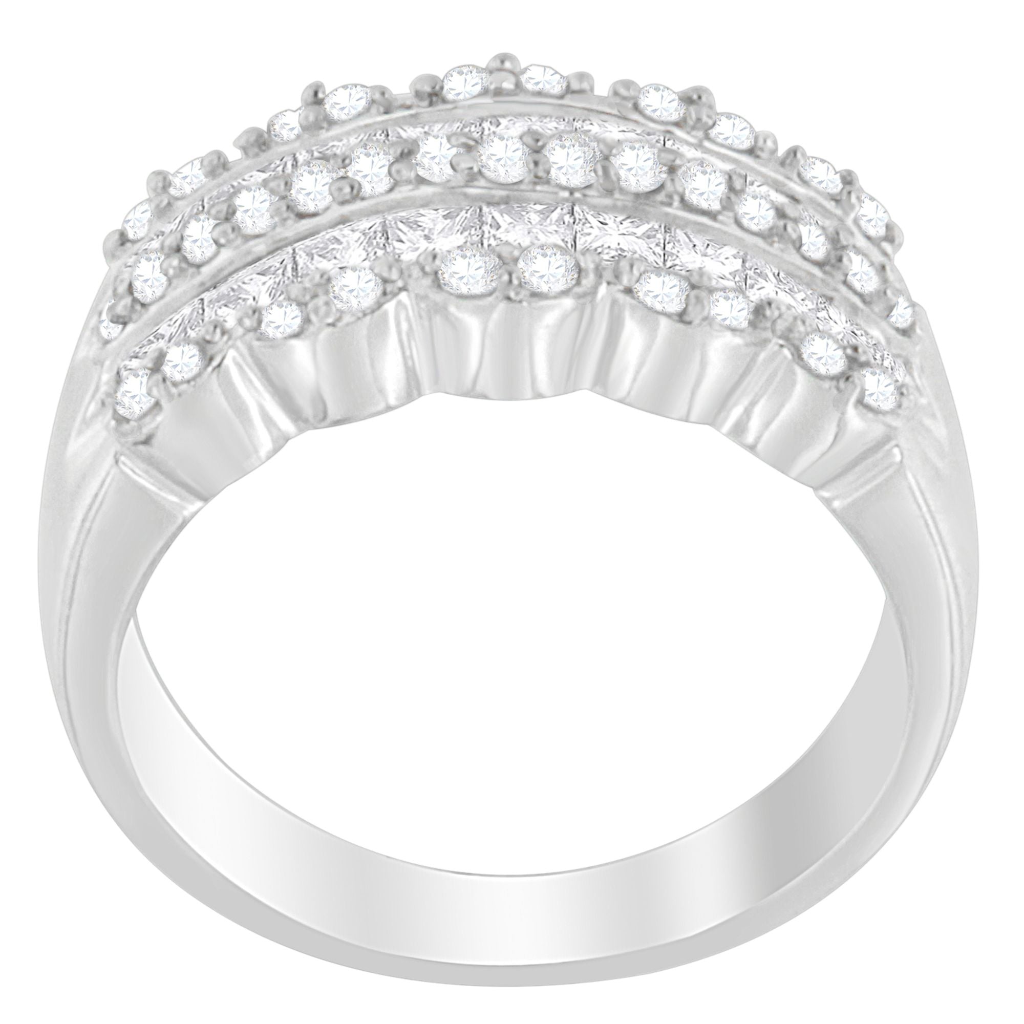 14K White Gold 1 1/7ct. TDW Round and Princess-Cut Diamond Ring(H-I, SI2-I1) by Bids.com