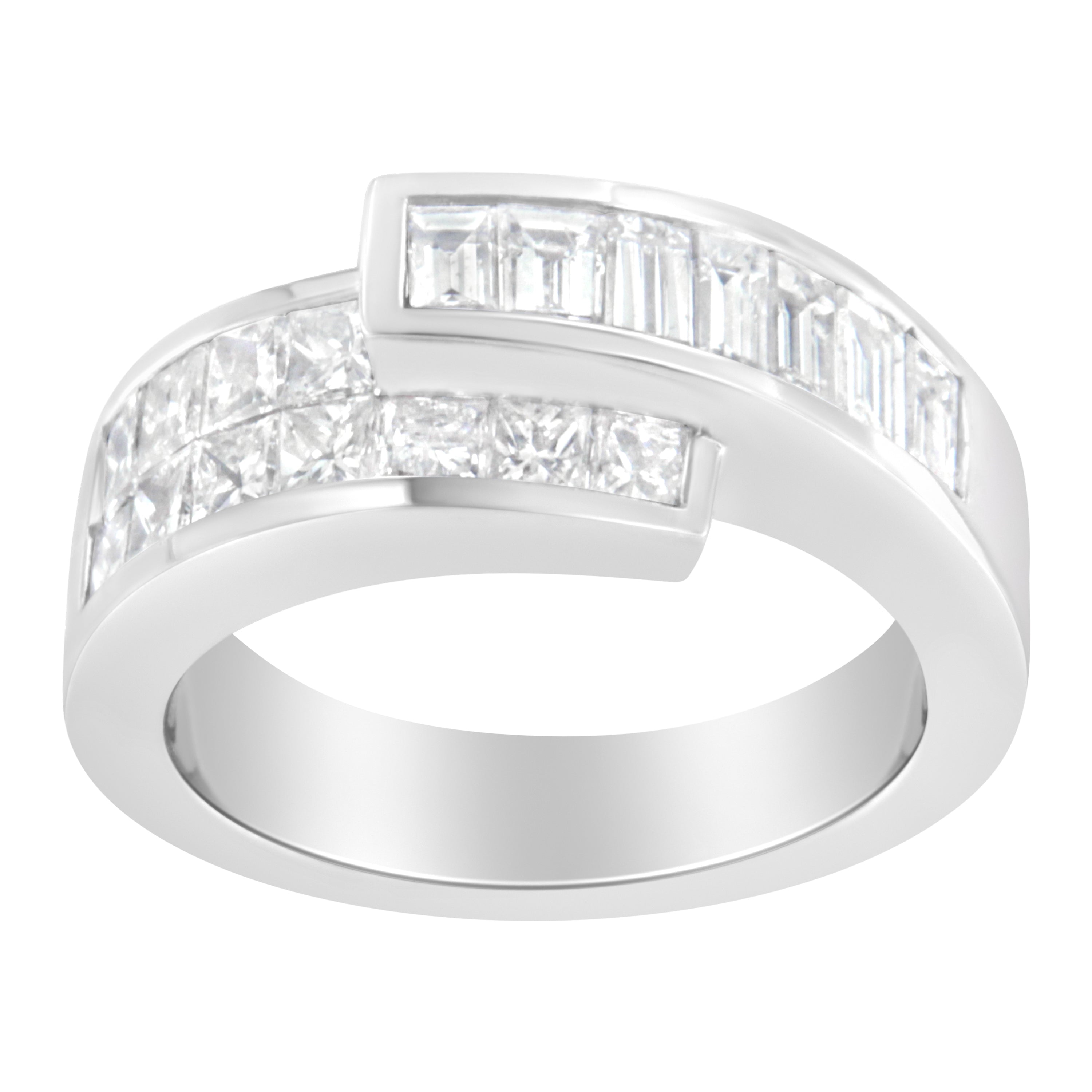 14K White Gold 2.0 Cttw Channel-Set Princess and Baguette-Cut Diamond Bypass Ring Band (G-H Color, SI1-SI2 Clarity) - Ring Size 6.5 by Bids.com