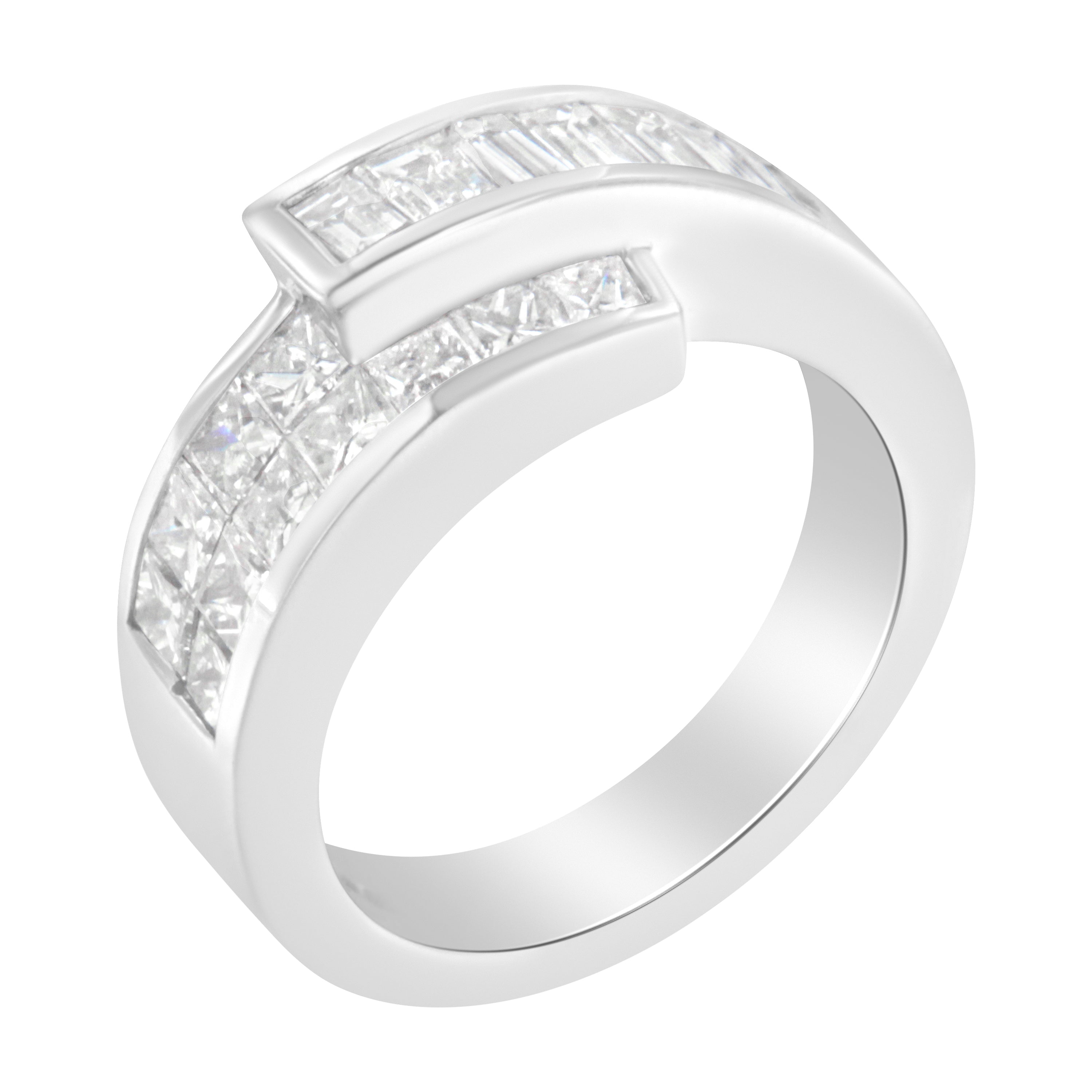 14K White Gold 2.0 Cttw Channel-Set Princess and Baguette-Cut Diamond Bypass Ring Band (G-H Color, SI1-SI2 Clarity) - Ring Size 6.5 by Bids.com