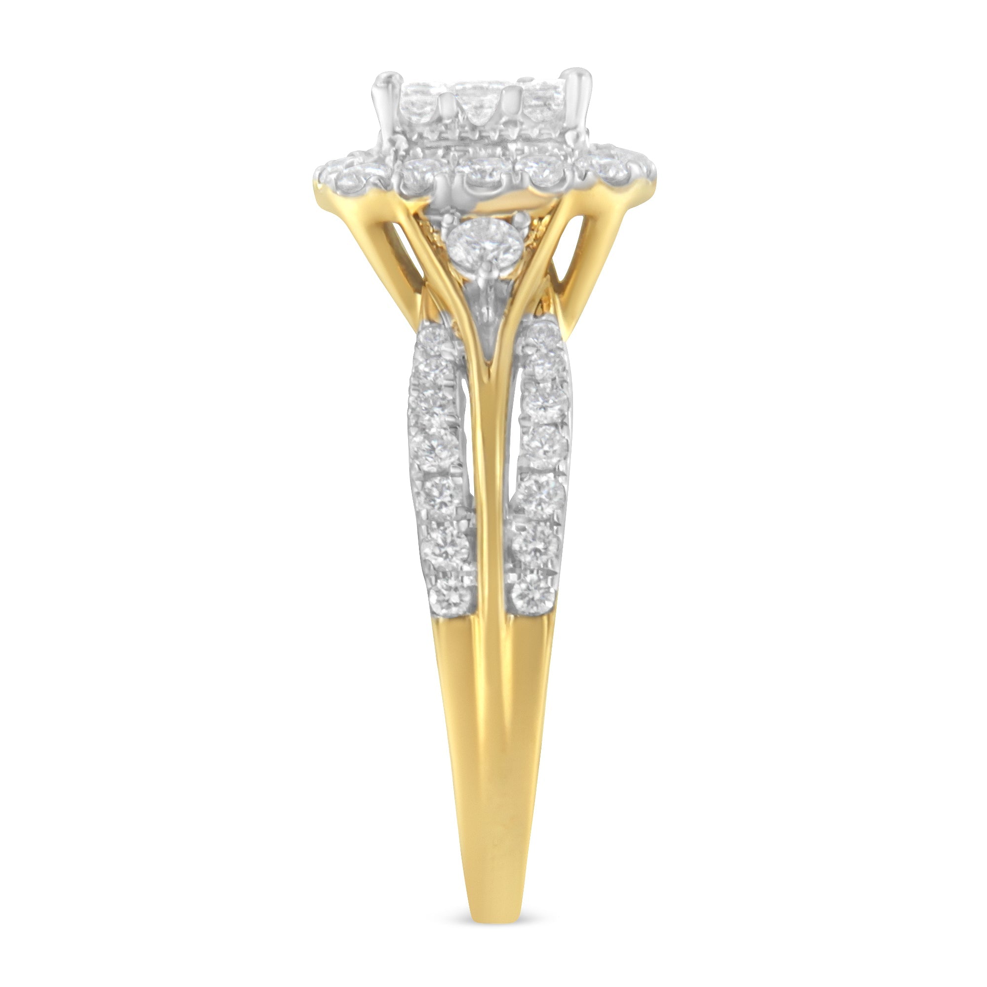 10K Yellow Gold 1.0 Cttw Diamond Composite Cushion-Shape Halo 3-Band-Look Engagement Ring (H-I Color, SI1-SI2 Clarity) - Size 6-1/4 by Bids.com
