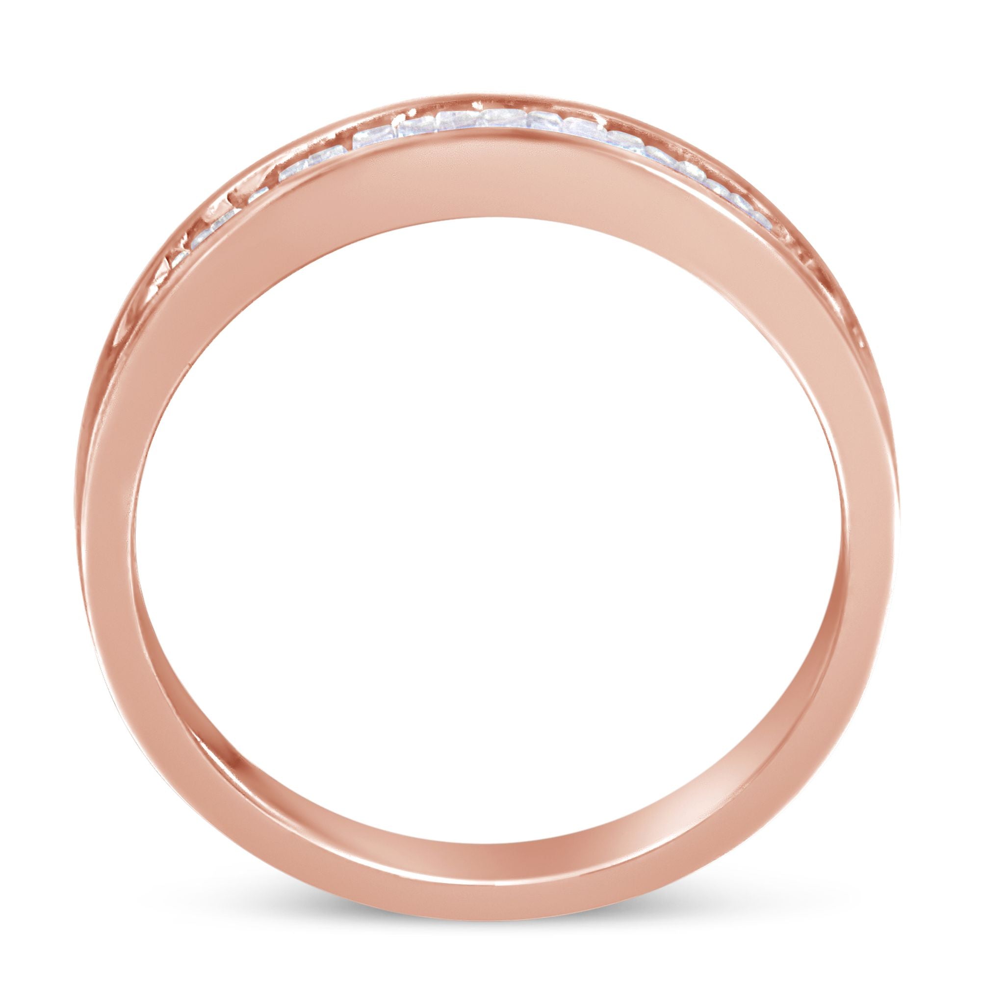 10K Rose Gold over .925 Sterling Silver 1/5 Cttw Diamond Channel-Set Stackable Band Ring (H-I Color, I1-I2 Clarity) - Size 6 3/4 by Bids.com