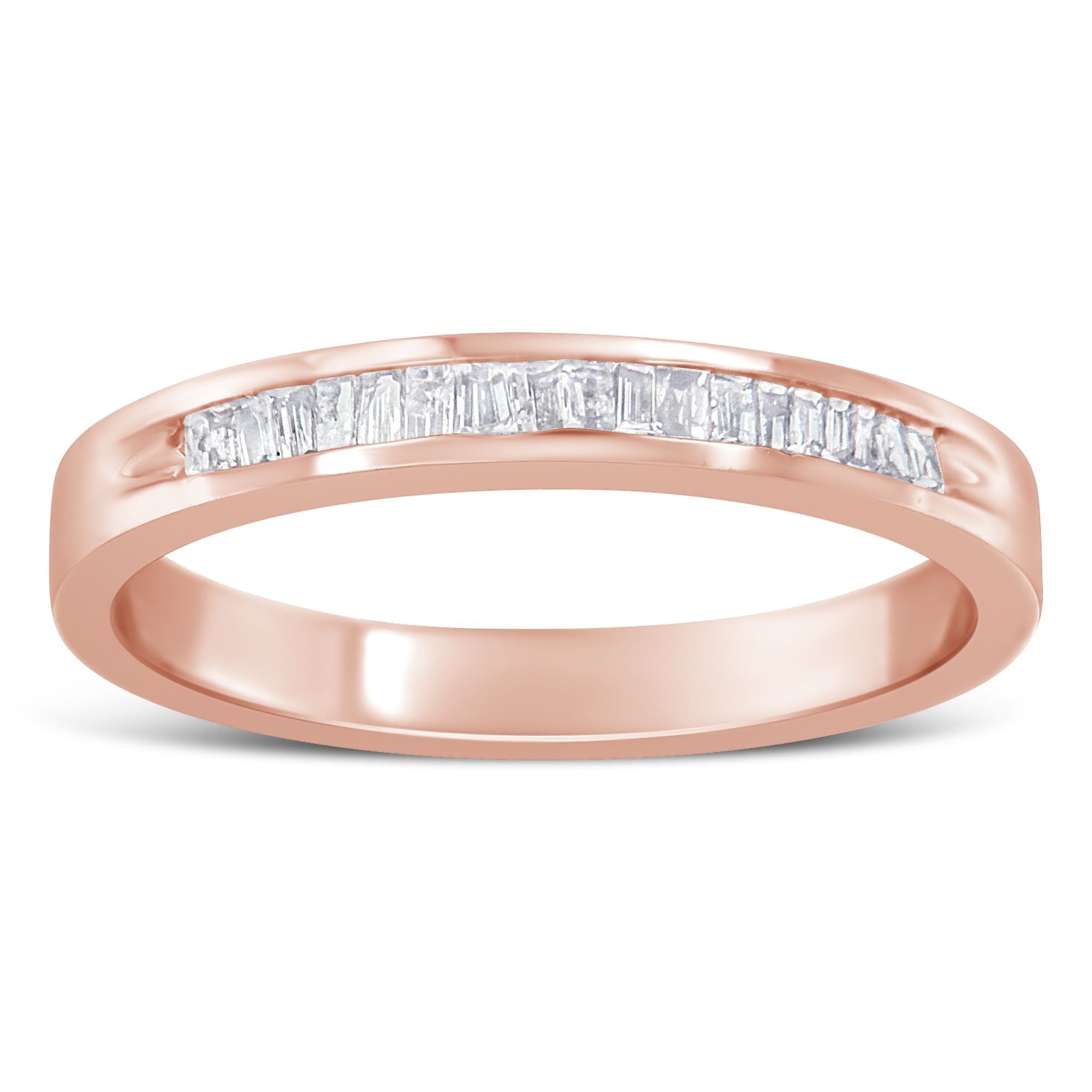 10K Rose Gold over .925 Sterling Silver 1/5 Cttw Diamond Channel-Set Stackable Band Ring (H-I Color, I1-I2 Clarity) - Size 6 3/4 by Bids.com