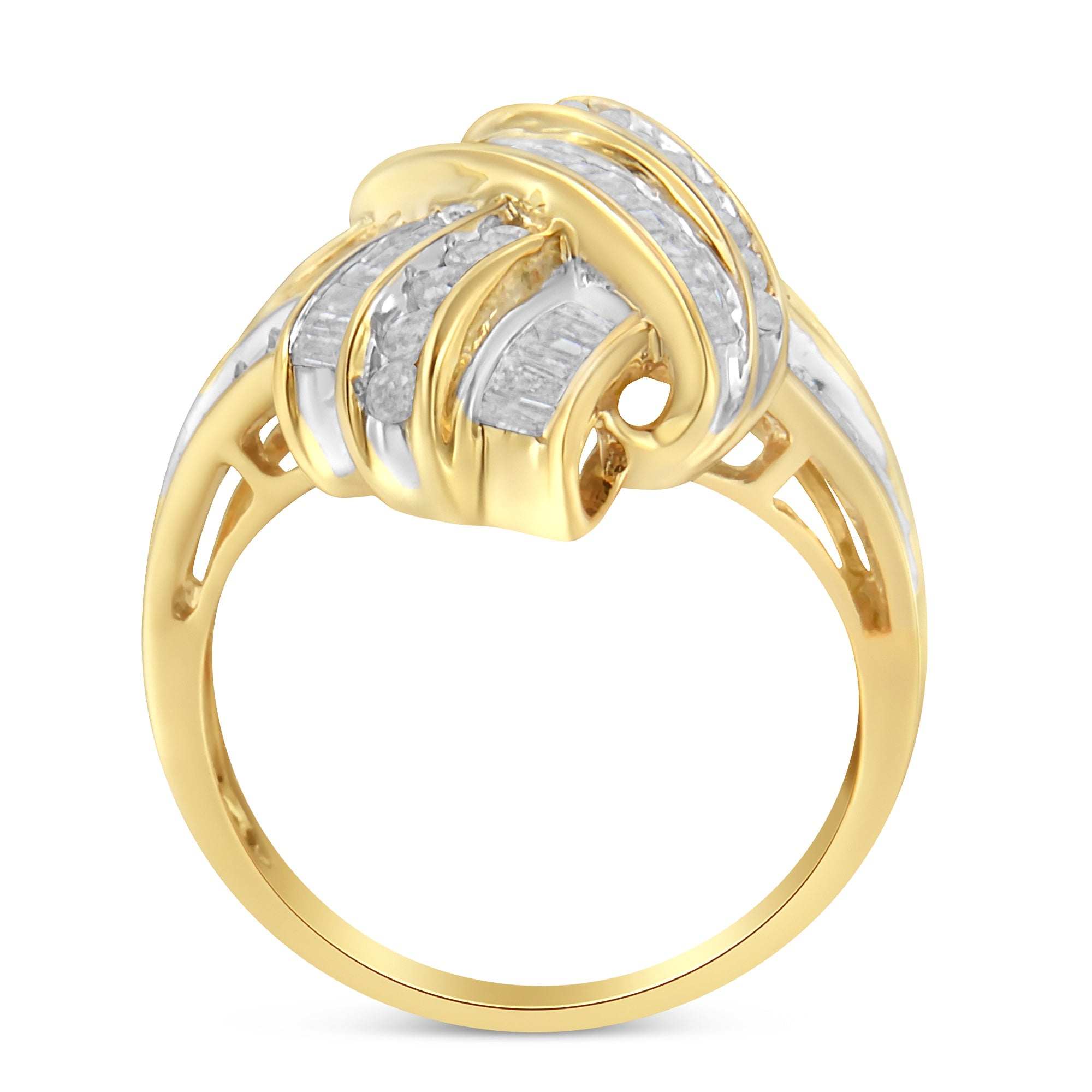 10K Yellow Gold Diamond Bypass Cocktail Ring (1 1/5 Cttw, I-J Color, I2-I3 Clarity) - Size 8 by Bids.com