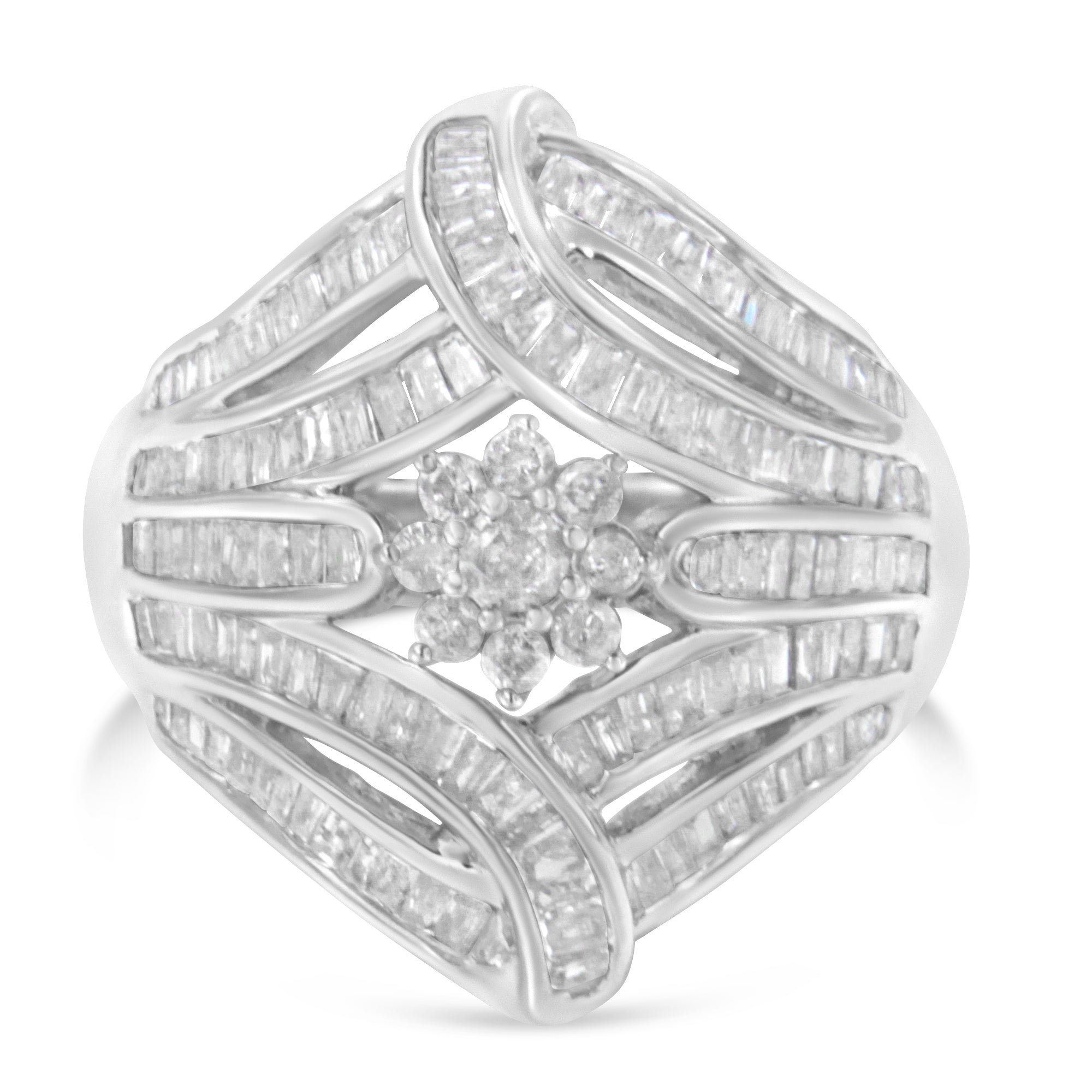 .925 Sterling Silver 1-1/8 Cttw Round & Baguette Diamond &